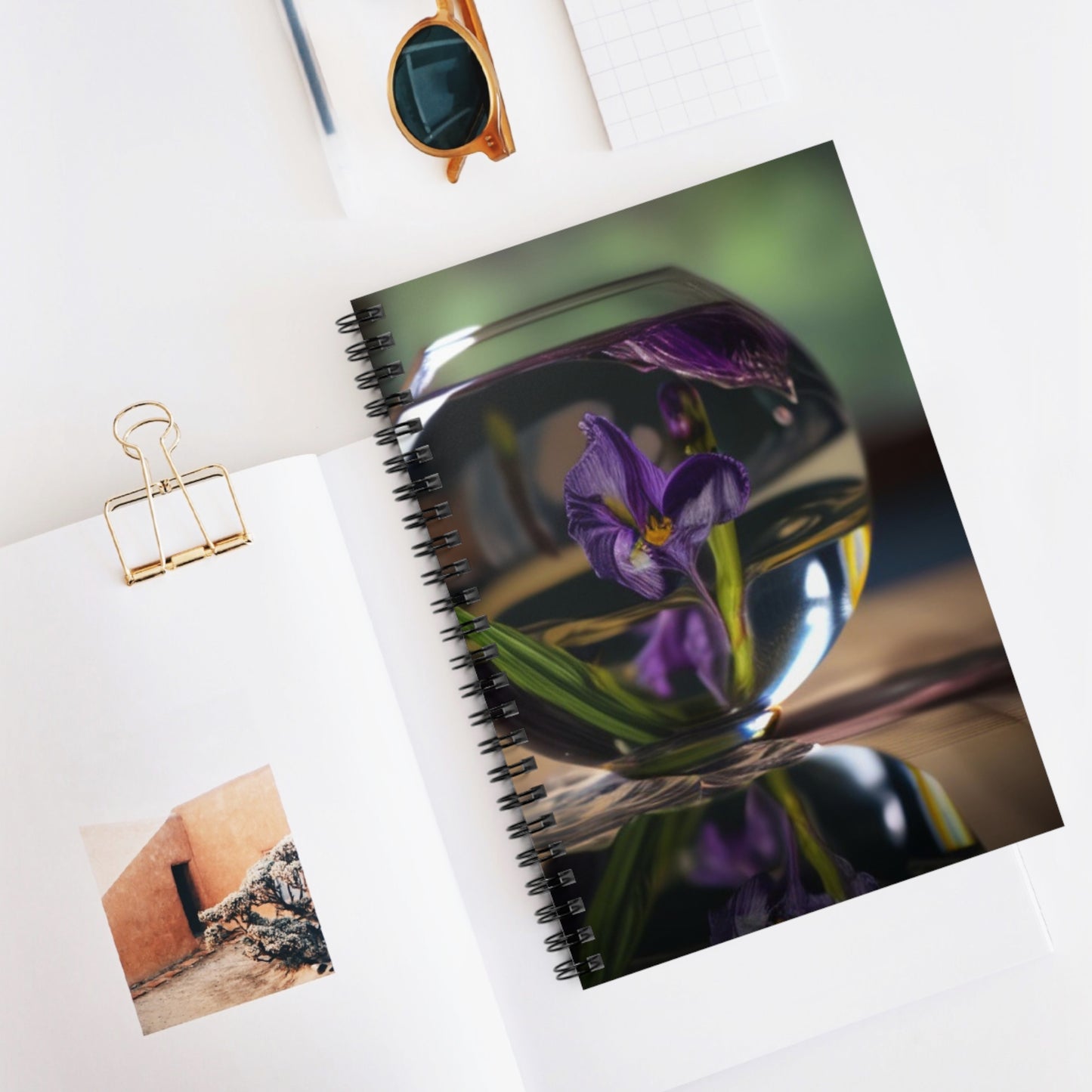 Spiral Notebook - Ruled Line Purple Iris in a vase 1