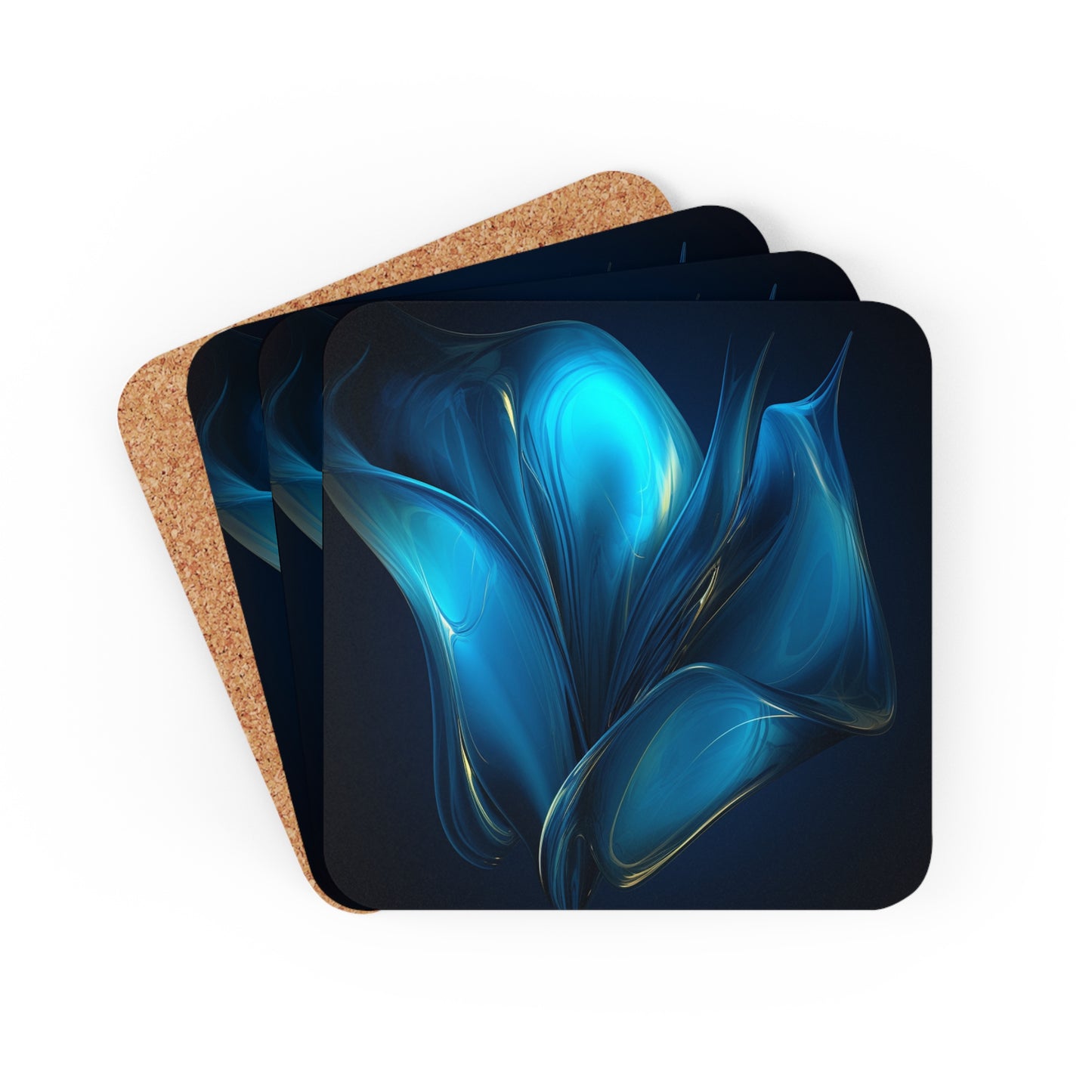 Corkwood Coaster Set Abstract Blue Tulip 2