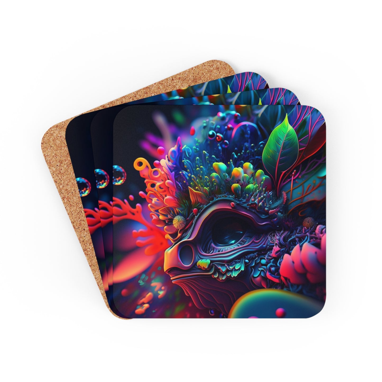 Corkwood Coaster Set Florescent Skull Death 2