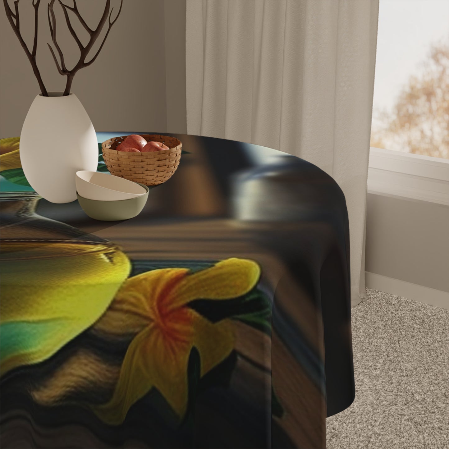 Tablecloth Yellow Hibiscus Wood 1