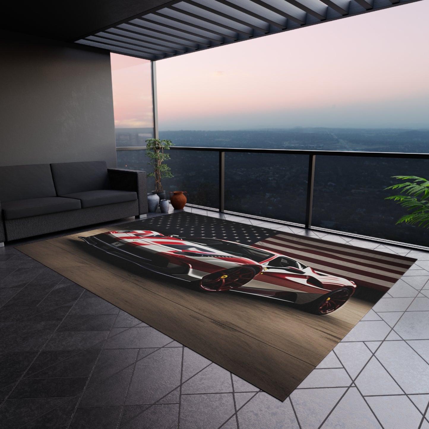 Outdoor Rug American Flag Background Ferrari 2