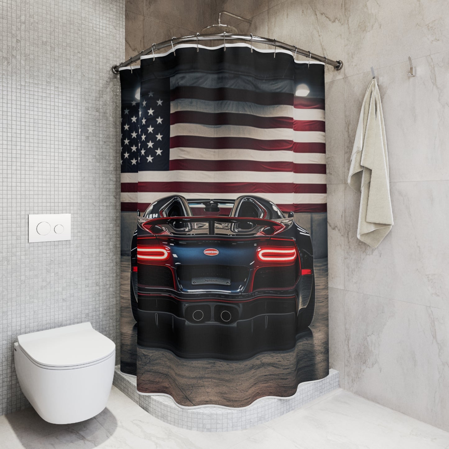 Polyester Shower Curtain American Flag Background Bugatti 4