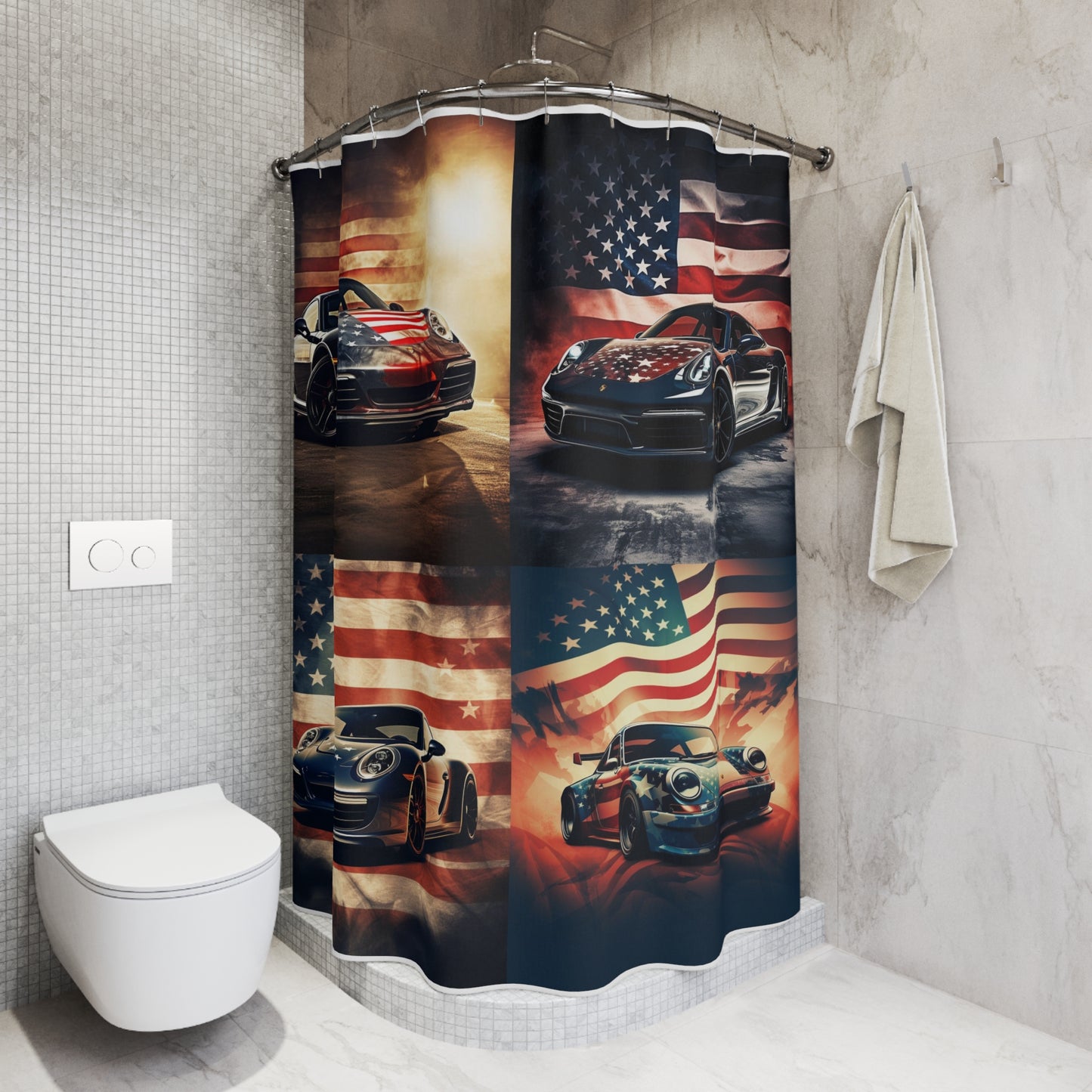 Polyester Shower Curtain Abstract American Flag Background Porsche 5