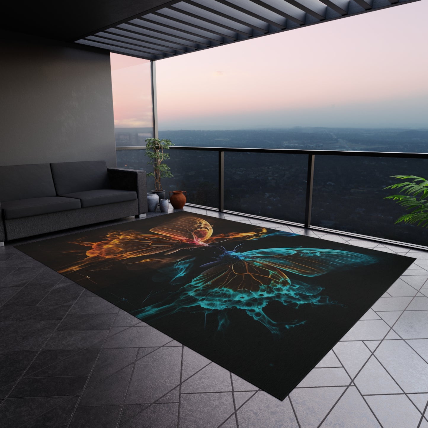 Outdoor Rug Kiss Neon Butterfly 10