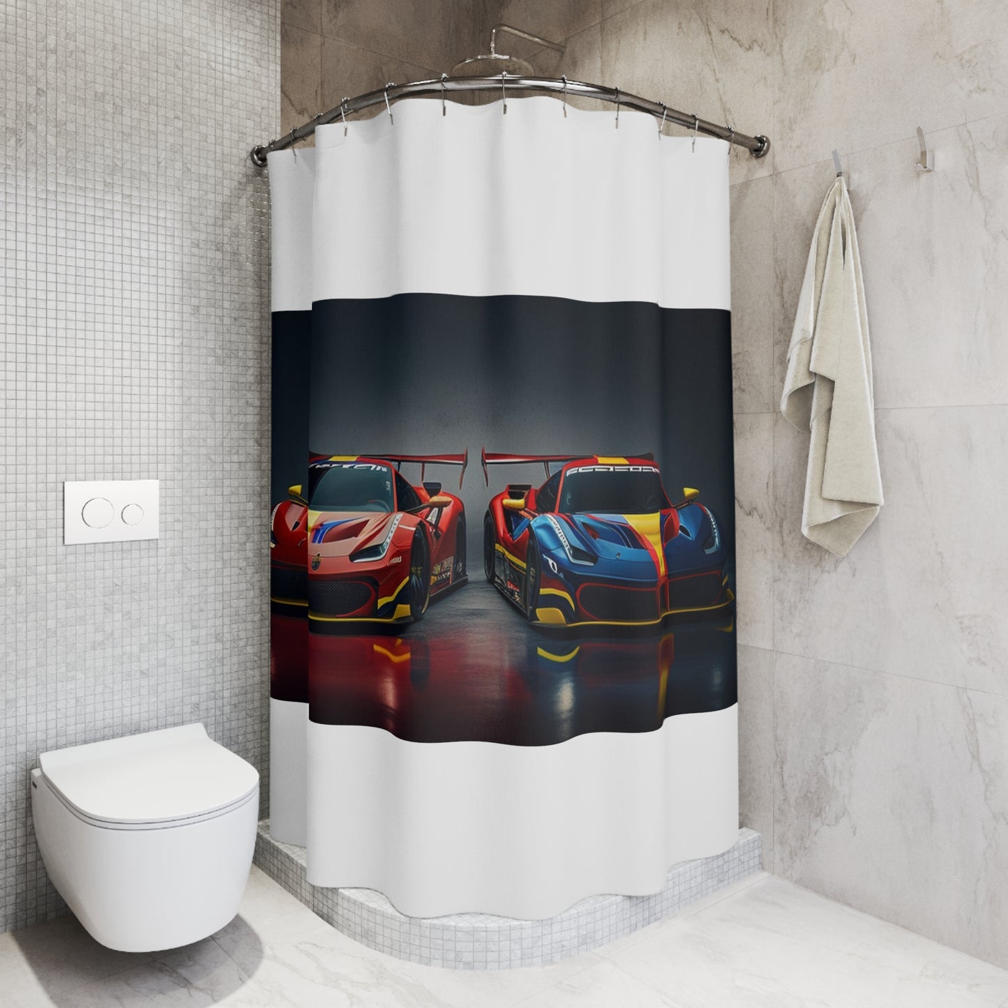 Polyester Shower Curtain Ferrari Red Blue 4
