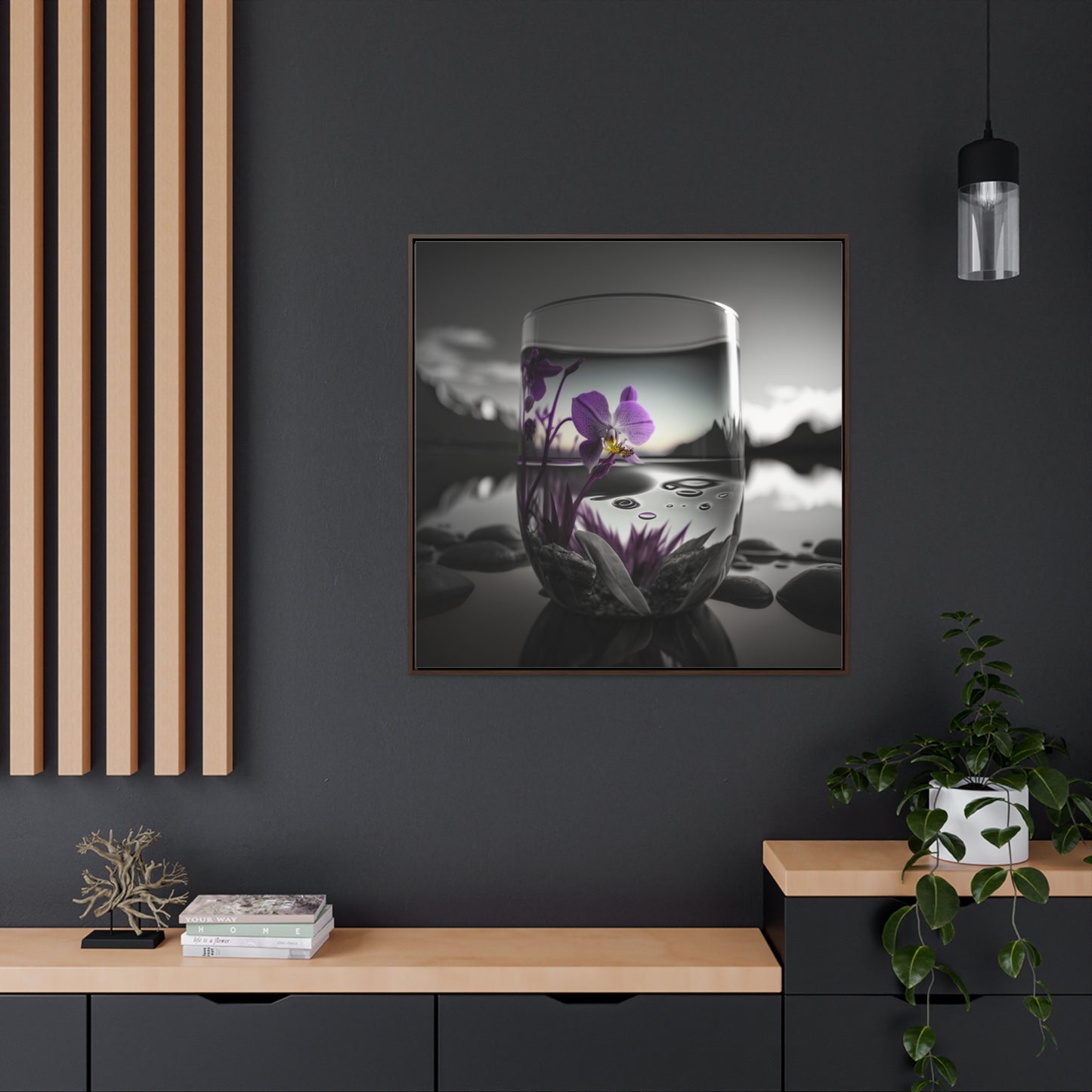 Gallery Canvas Wraps, Square Frame Purple Orchid Glass vase 2