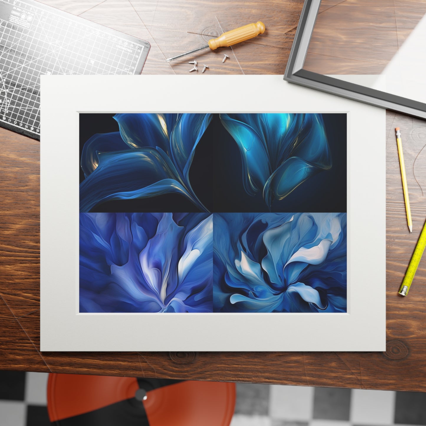 Fine Art Prints (Passepartout Paper Frame) Abstract Blue Tulip 5