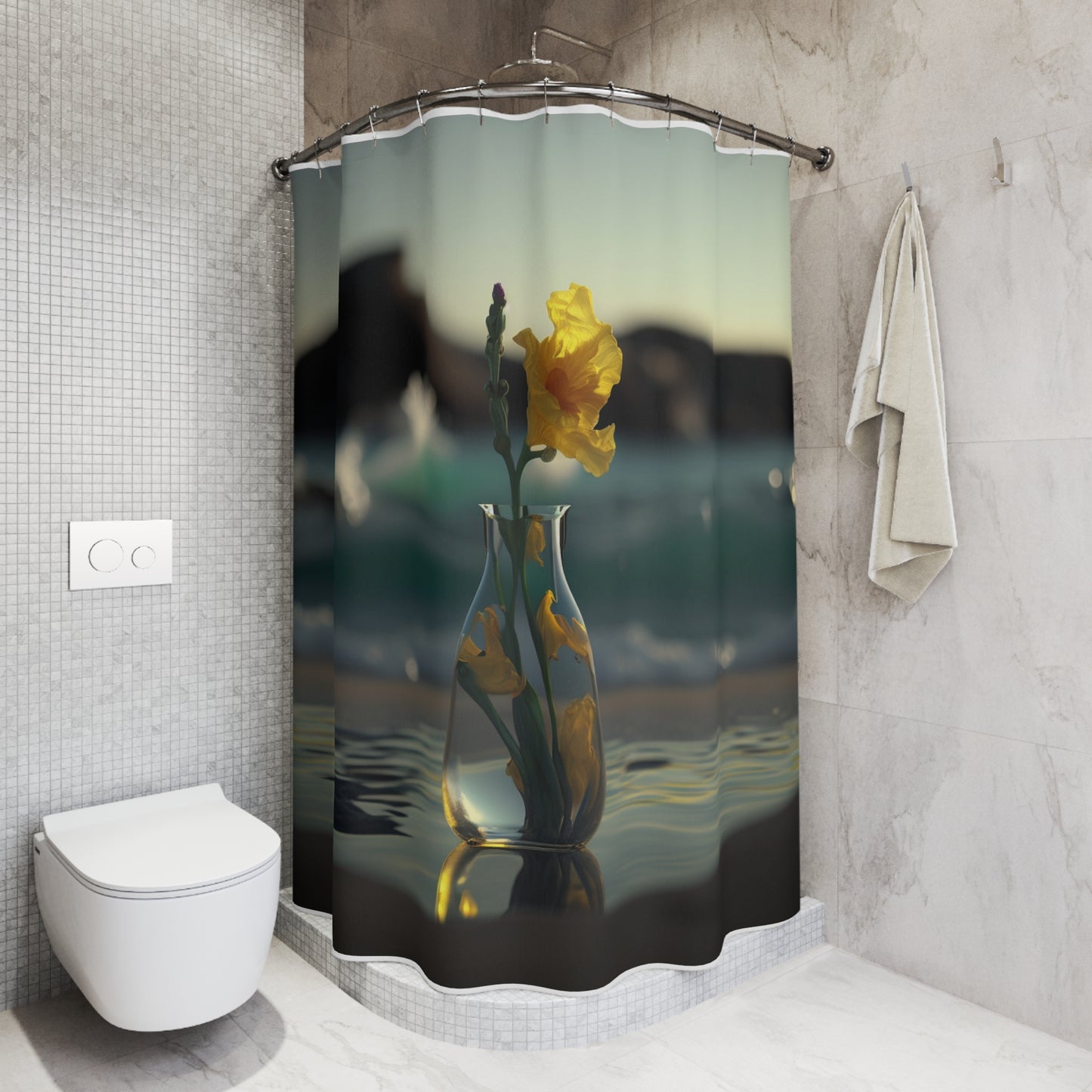 Polyester Shower Curtain Yellow Gladiolus glass 2
