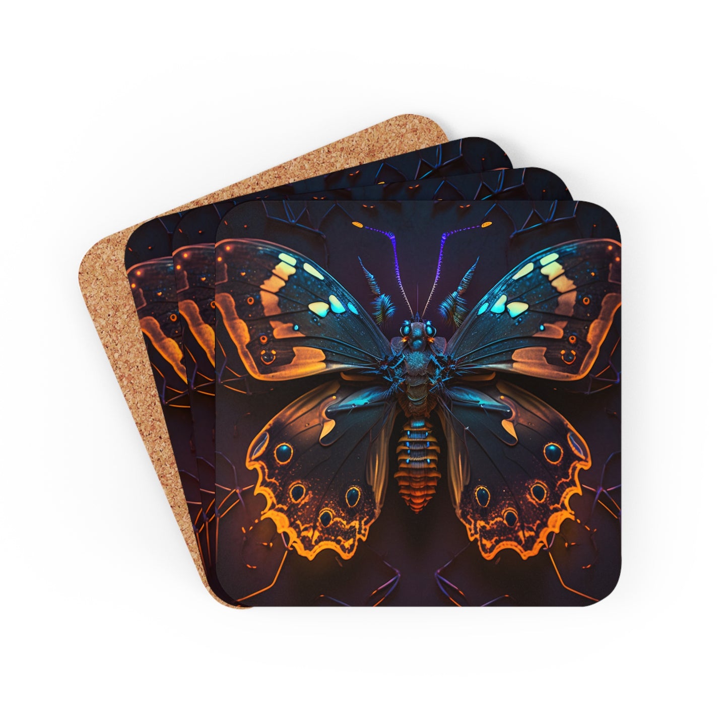 Corkwood Coaster Set Neon Hue Butterfly 2