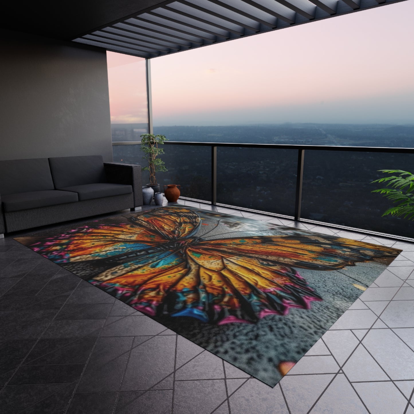 Outdoor Rug Liquid Street Butterfly 1