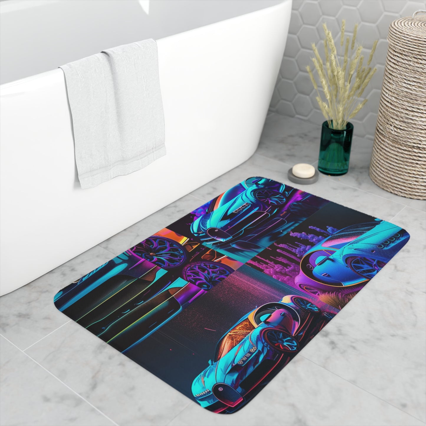 Memory Foam Bath Mat Bugatti Neon Chiron 5