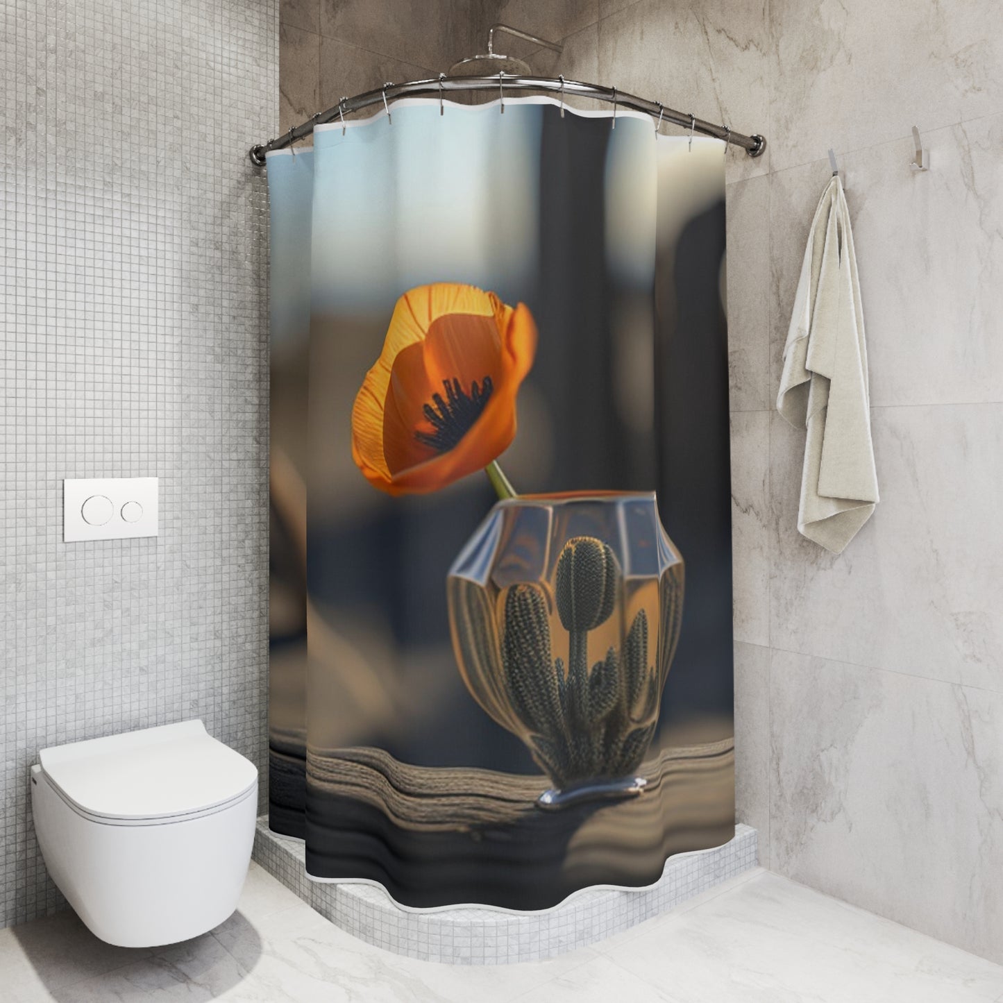 Polyester Shower Curtain Orange Poppy in a Vase 2