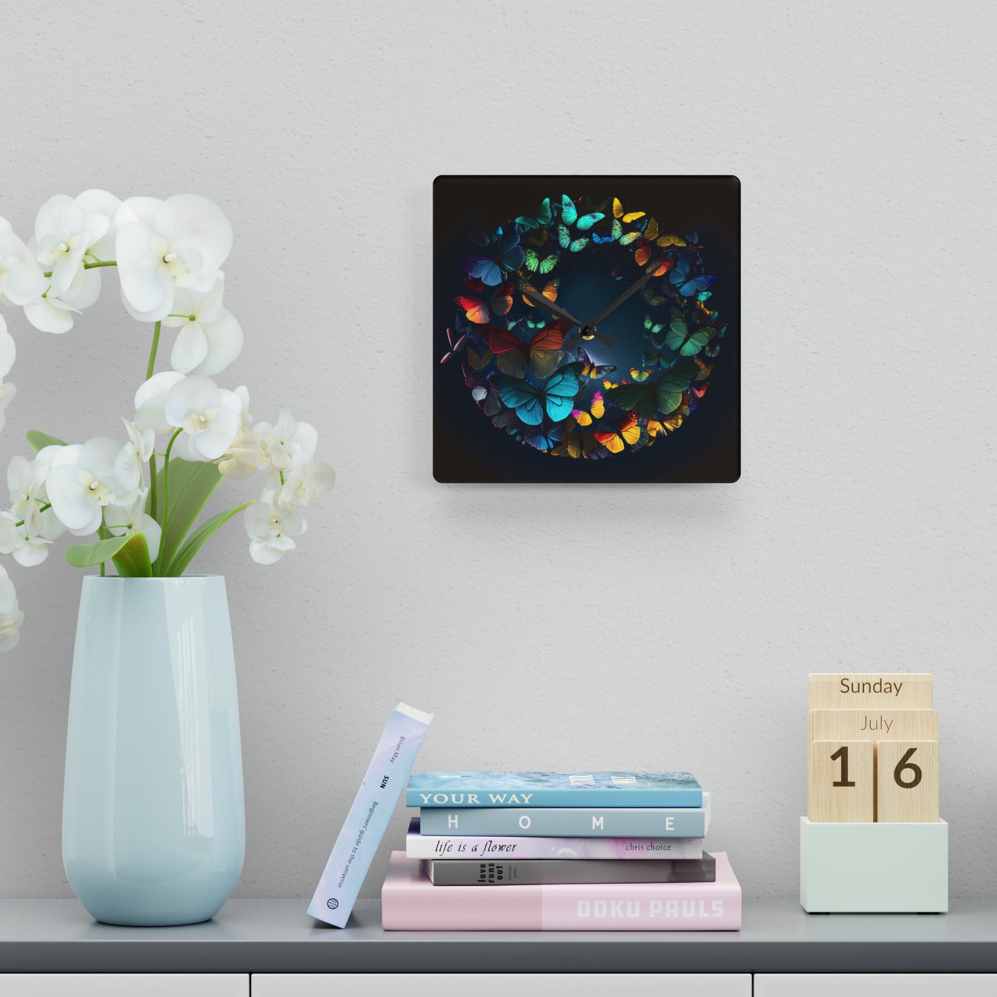 Acrylic Wall Clock Moon Butterfly 3
