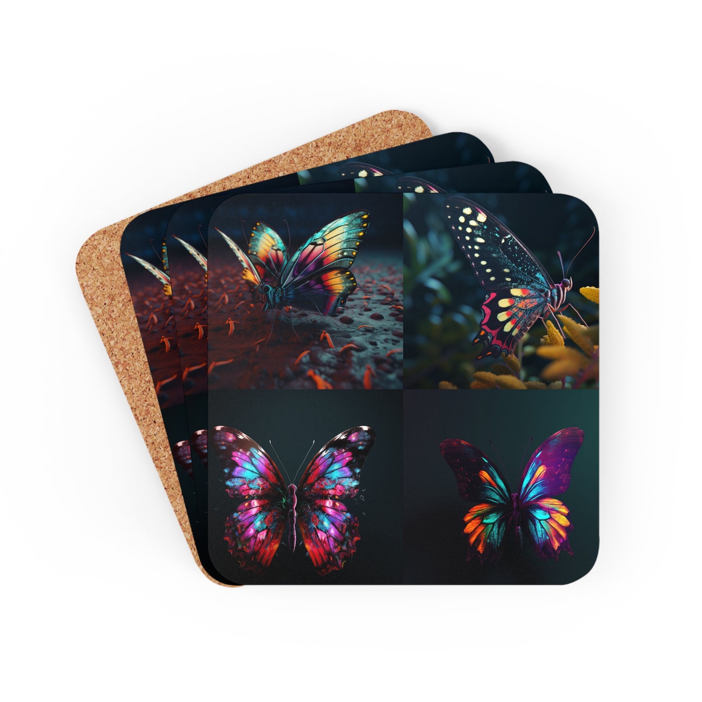 Corkwood Coaster Set Hyper Colorful Butterfly Macro 5