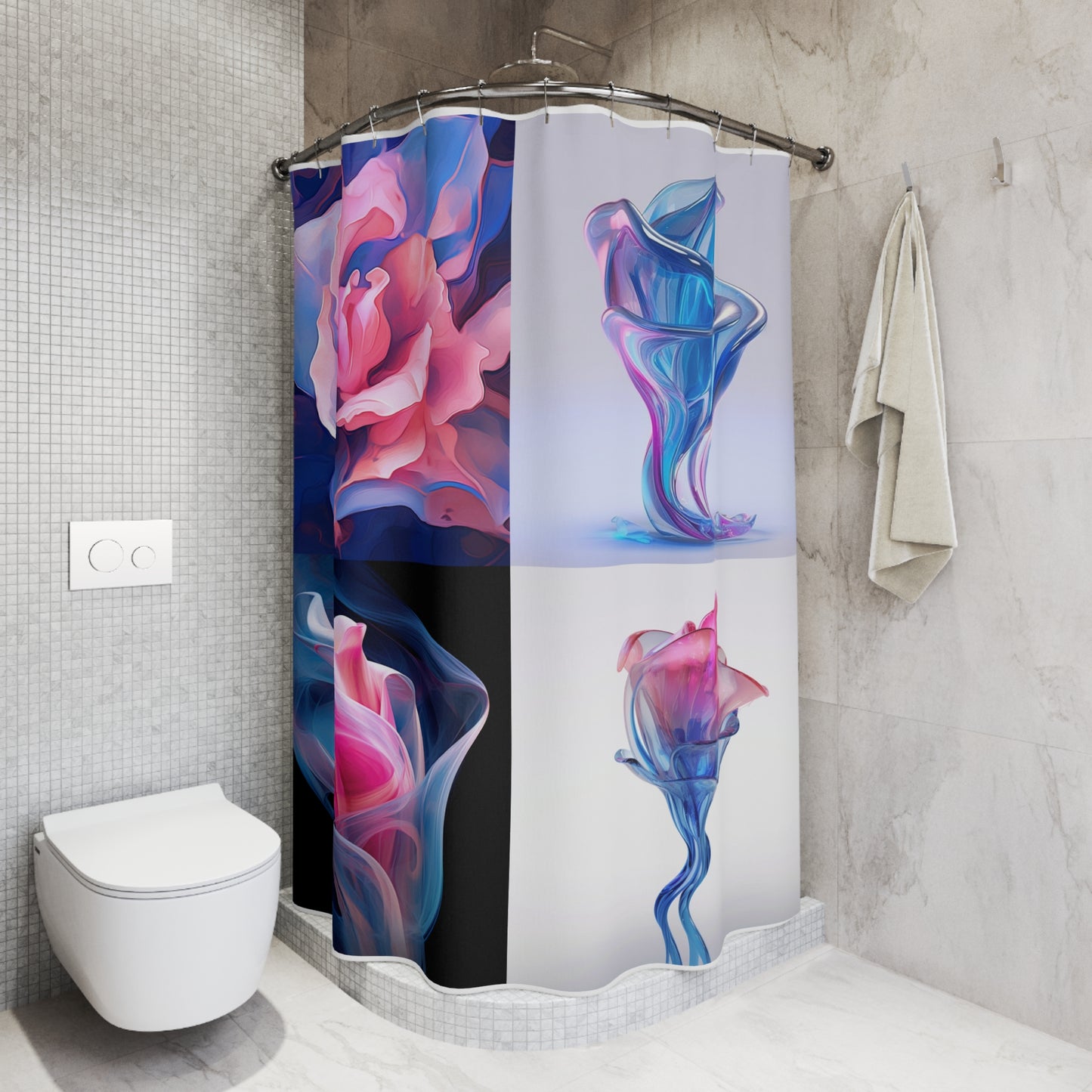 Polyester Shower Curtain Pink & Blue Tulip Rose 5