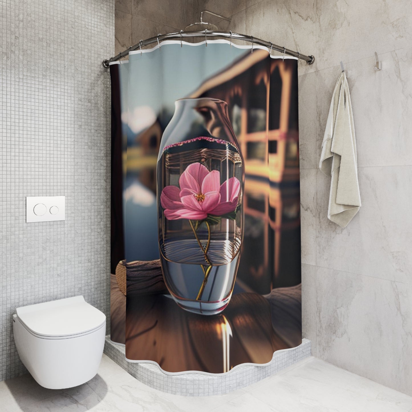 Polyester Shower Curtain Pink Magnolia 4