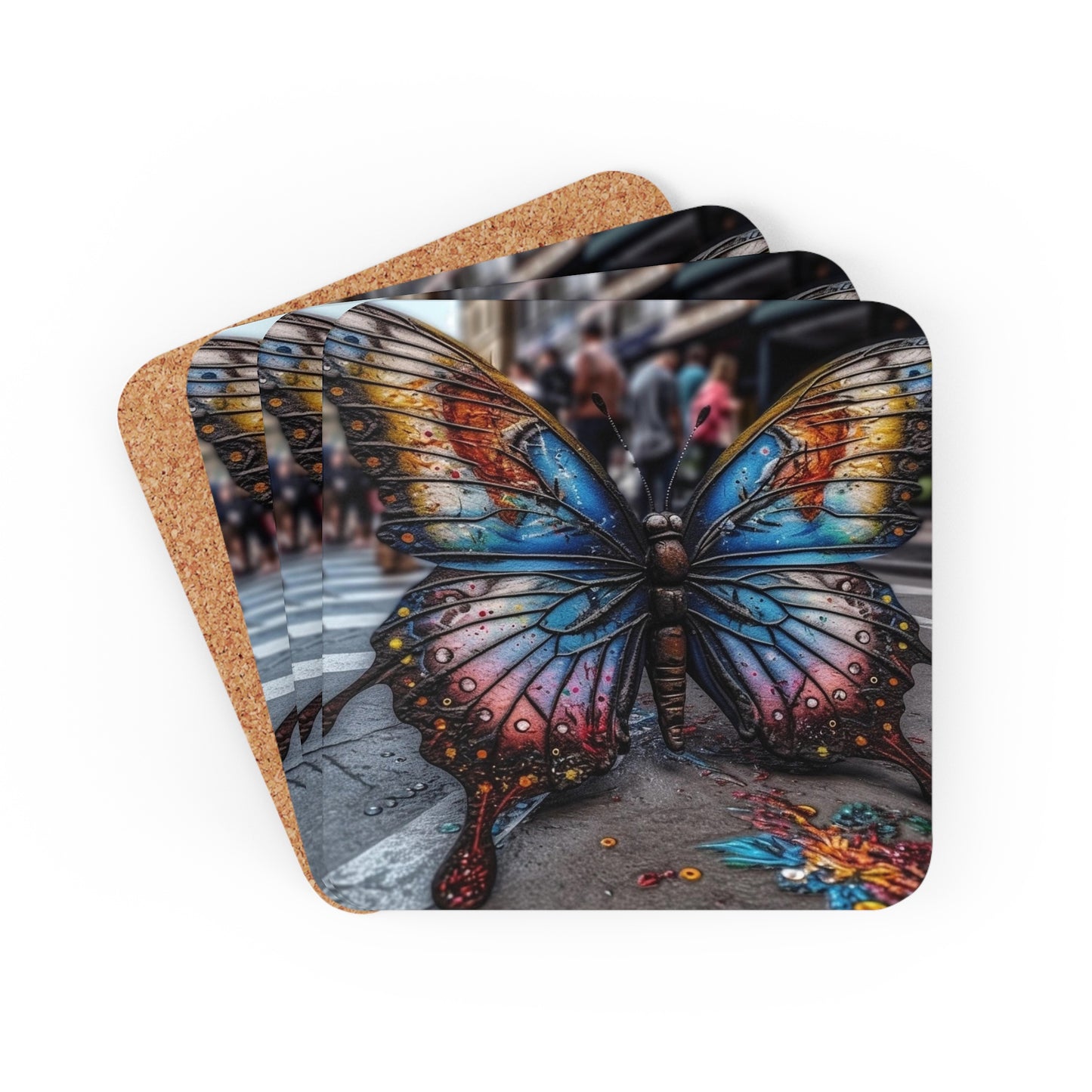 Corkwood Coaster Set Liquid Street Butterfly 4