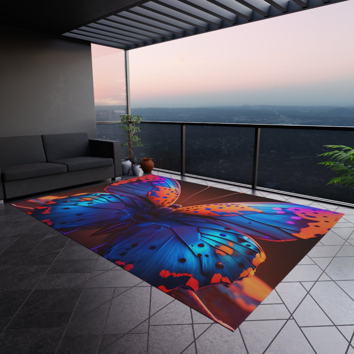 Outdoor Rug Neon Butterfly Macro 3