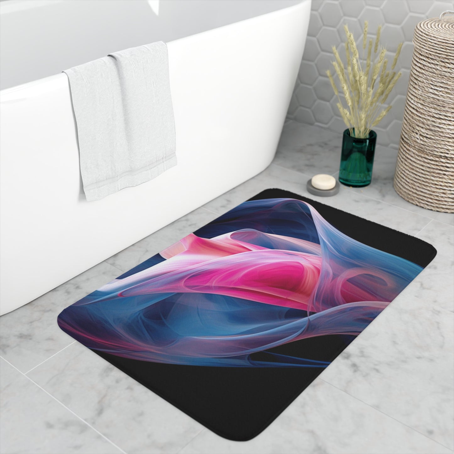 Memory Foam Bath Mat Pink & Blue Tulip Rose 3