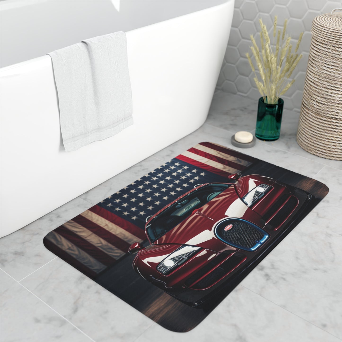 Memory Foam Bath Mat American Flag Background Bugatti 1