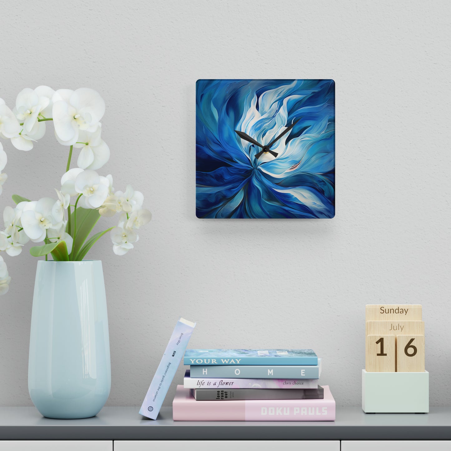 Acrylic Wall Clock Blue Tluip Abstract 1