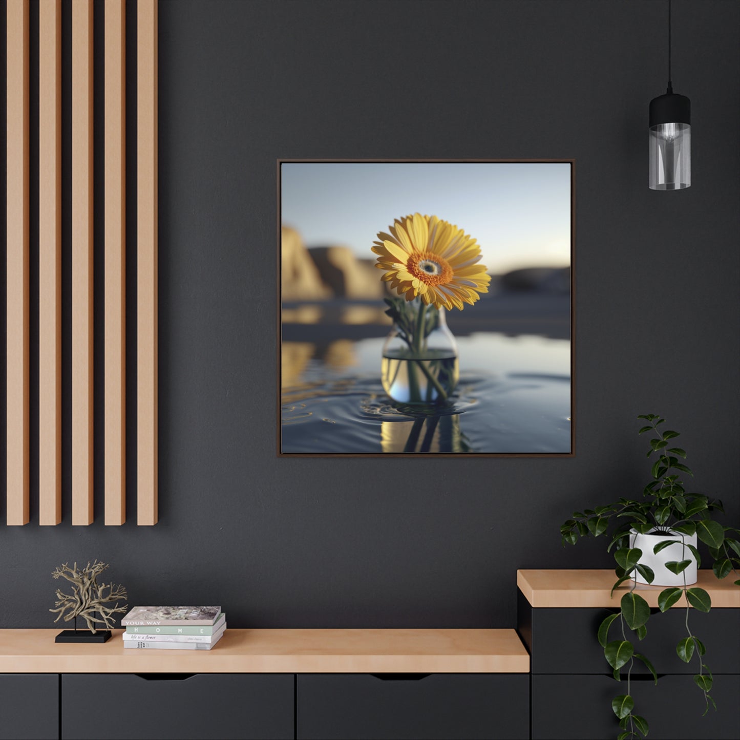 Gallery Canvas Wraps, Square Frame yello Gerbera glass 4