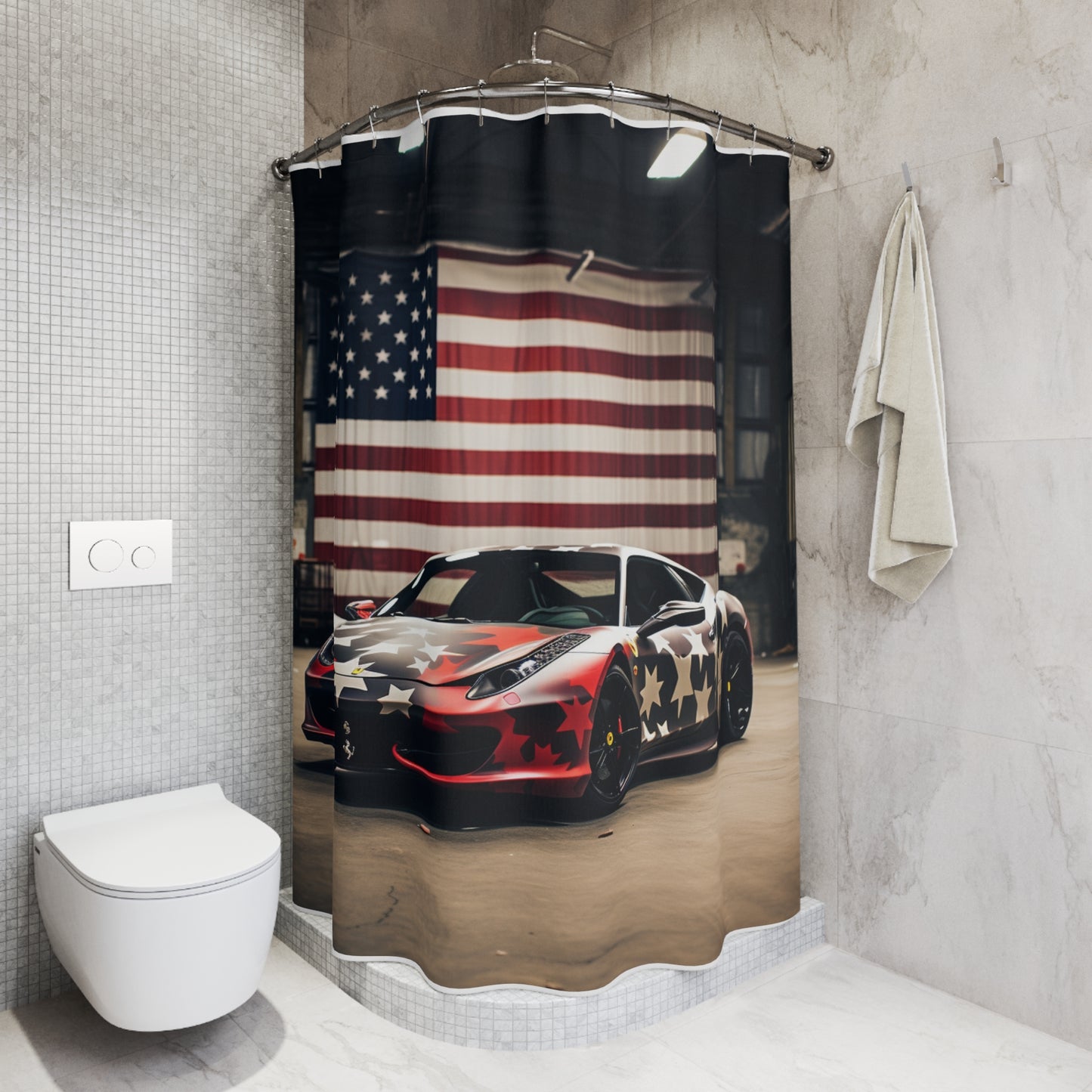 Polyester Shower Curtain American Flag Farrari 1
