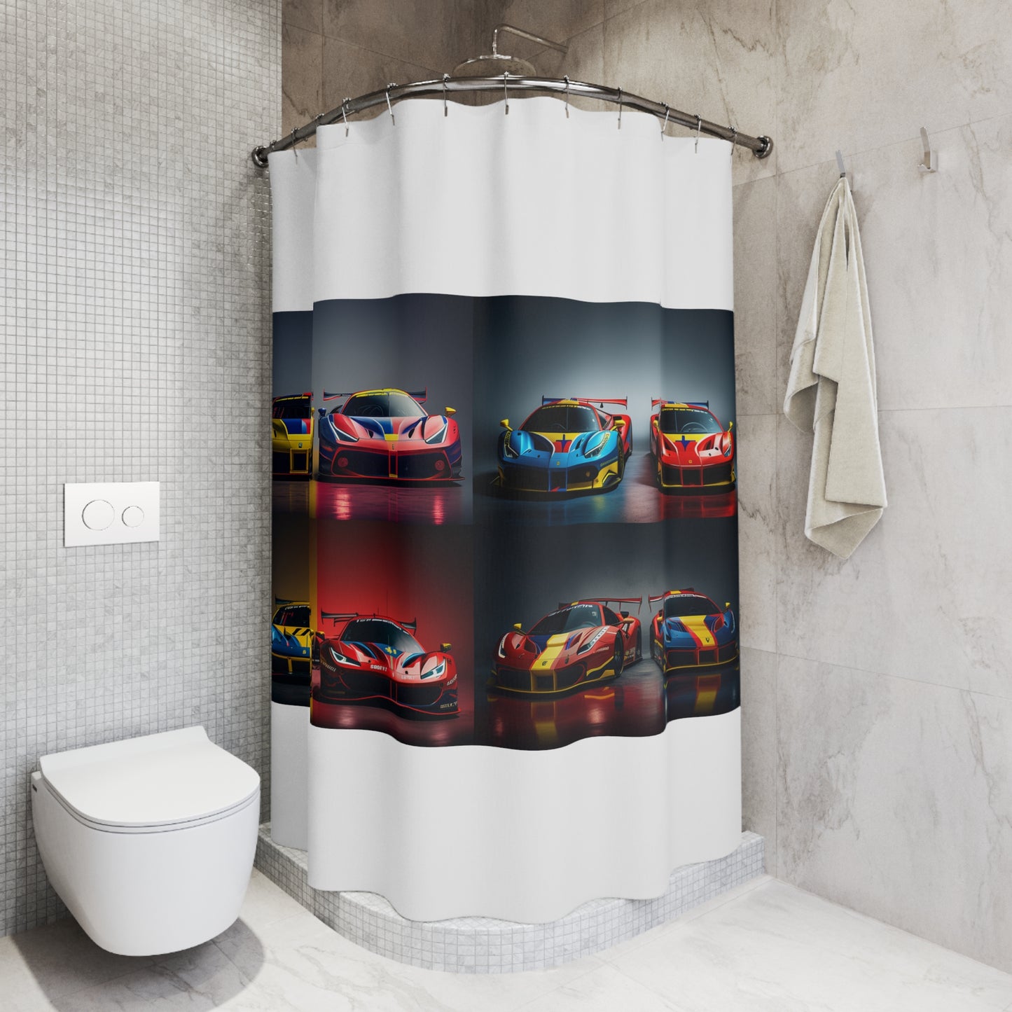 Polyester Shower Curtain Ferrari Red Blue 5