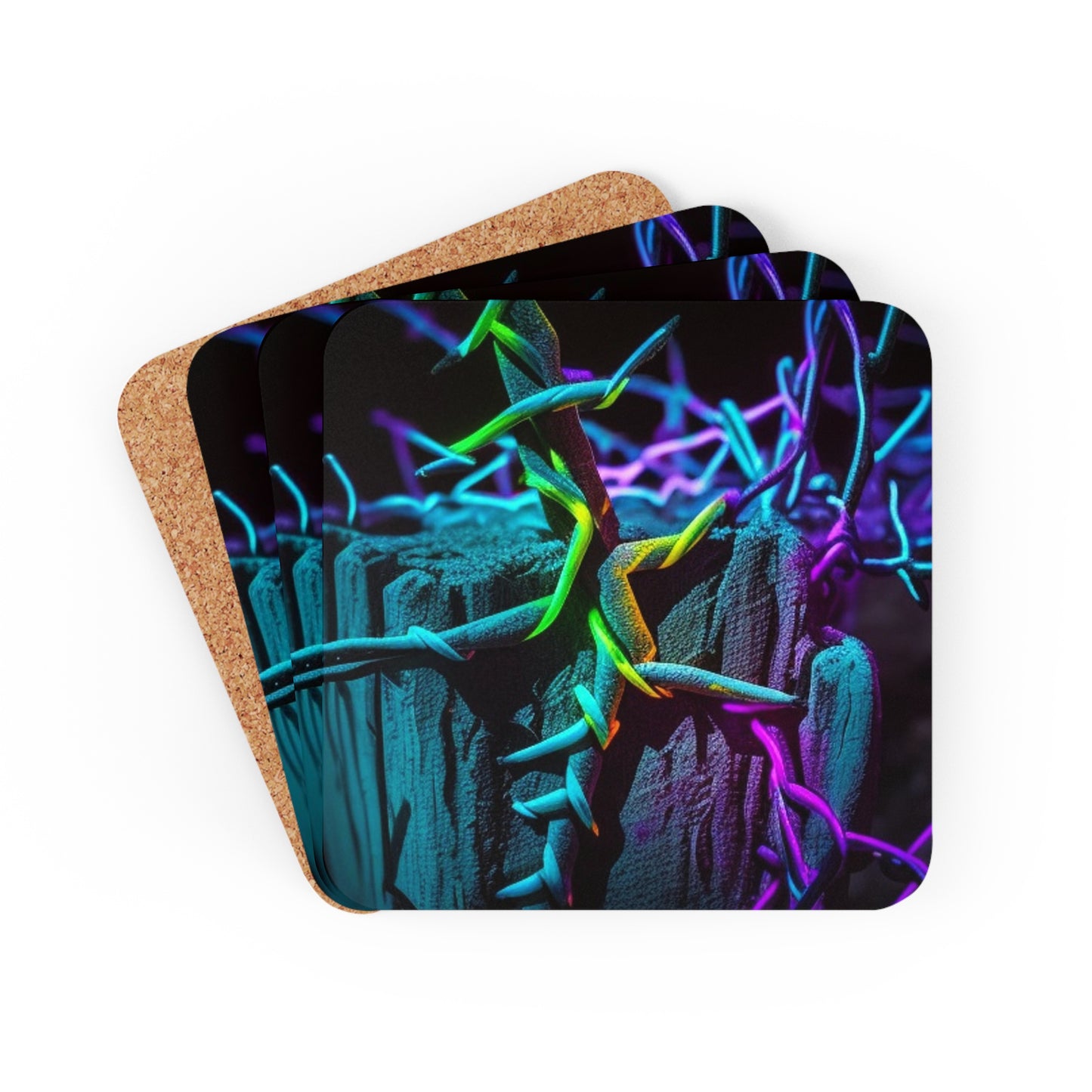 Corkwood Coaster Set Macro Neon Barbs 3