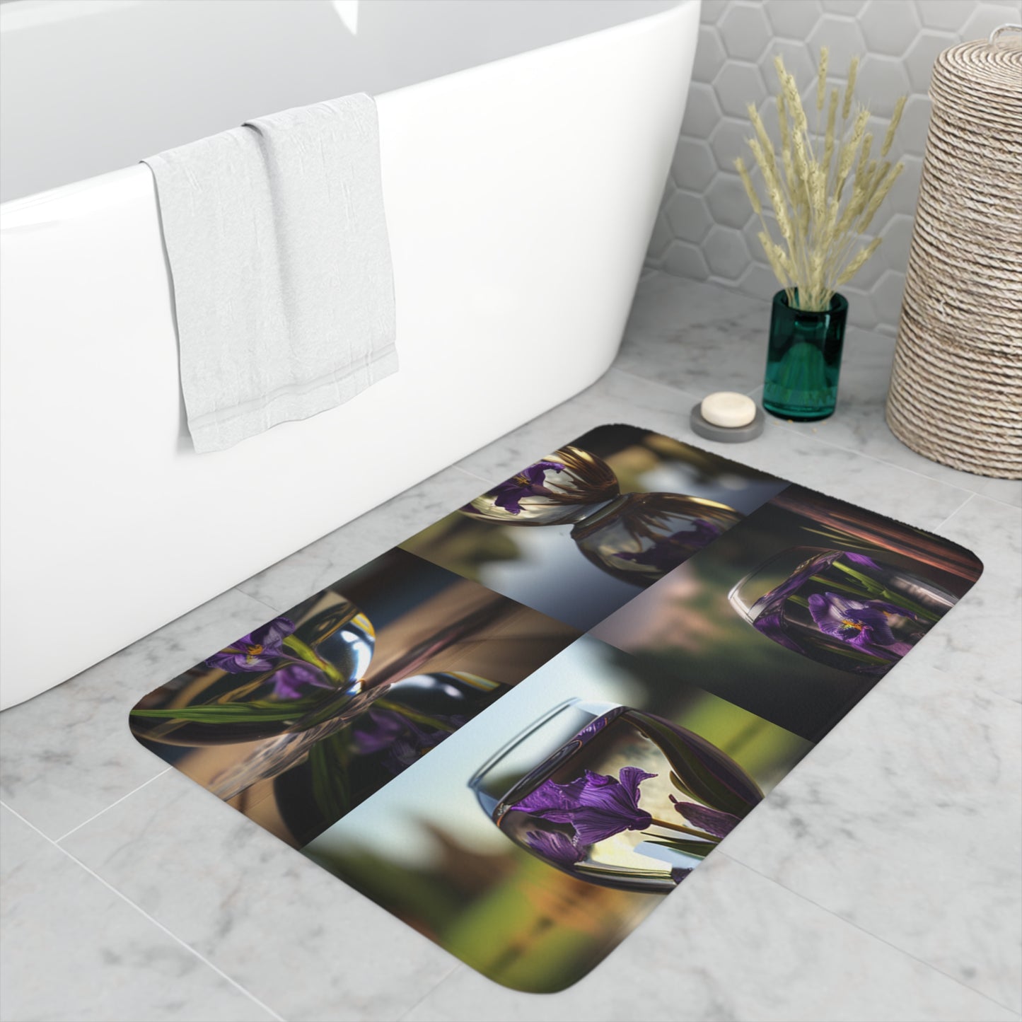 Memory Foam Bath Mat Purple Iris in a vase 5