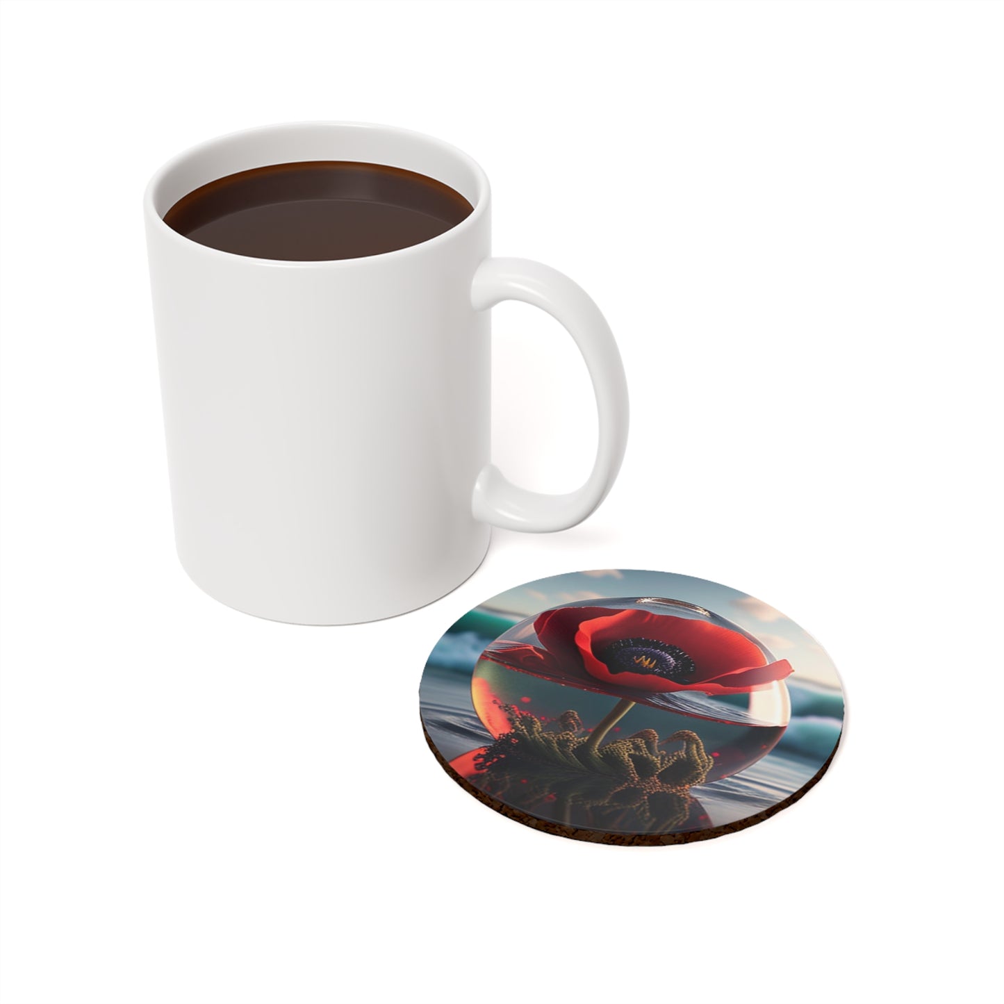 Cork Back Coaster Red Anemone in a Vase 4