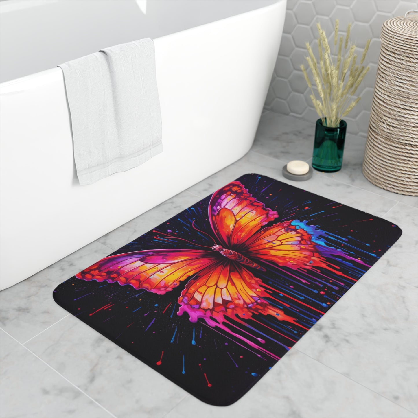 Memory Foam Bath Mat Pink Butterfly Flair 4