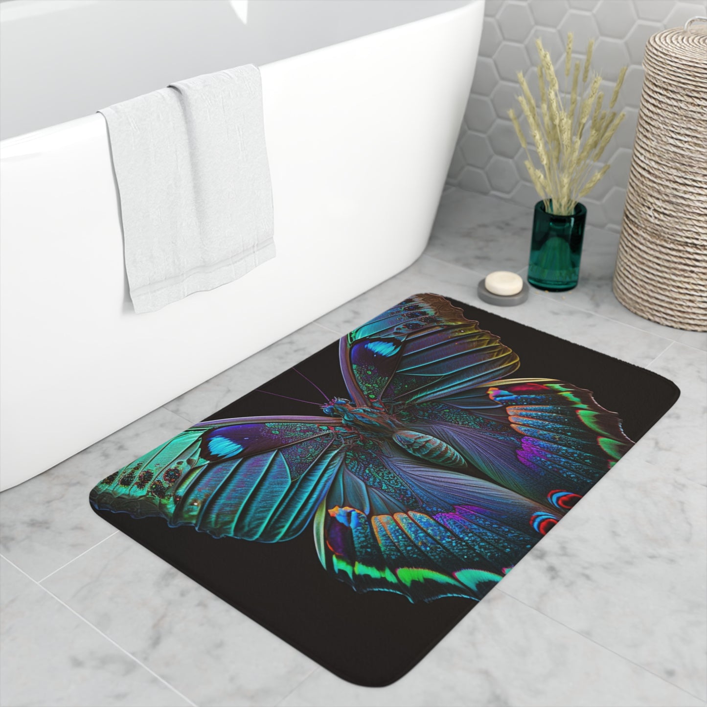 Memory Foam Bath Mat Hue Neon Butterfly 4