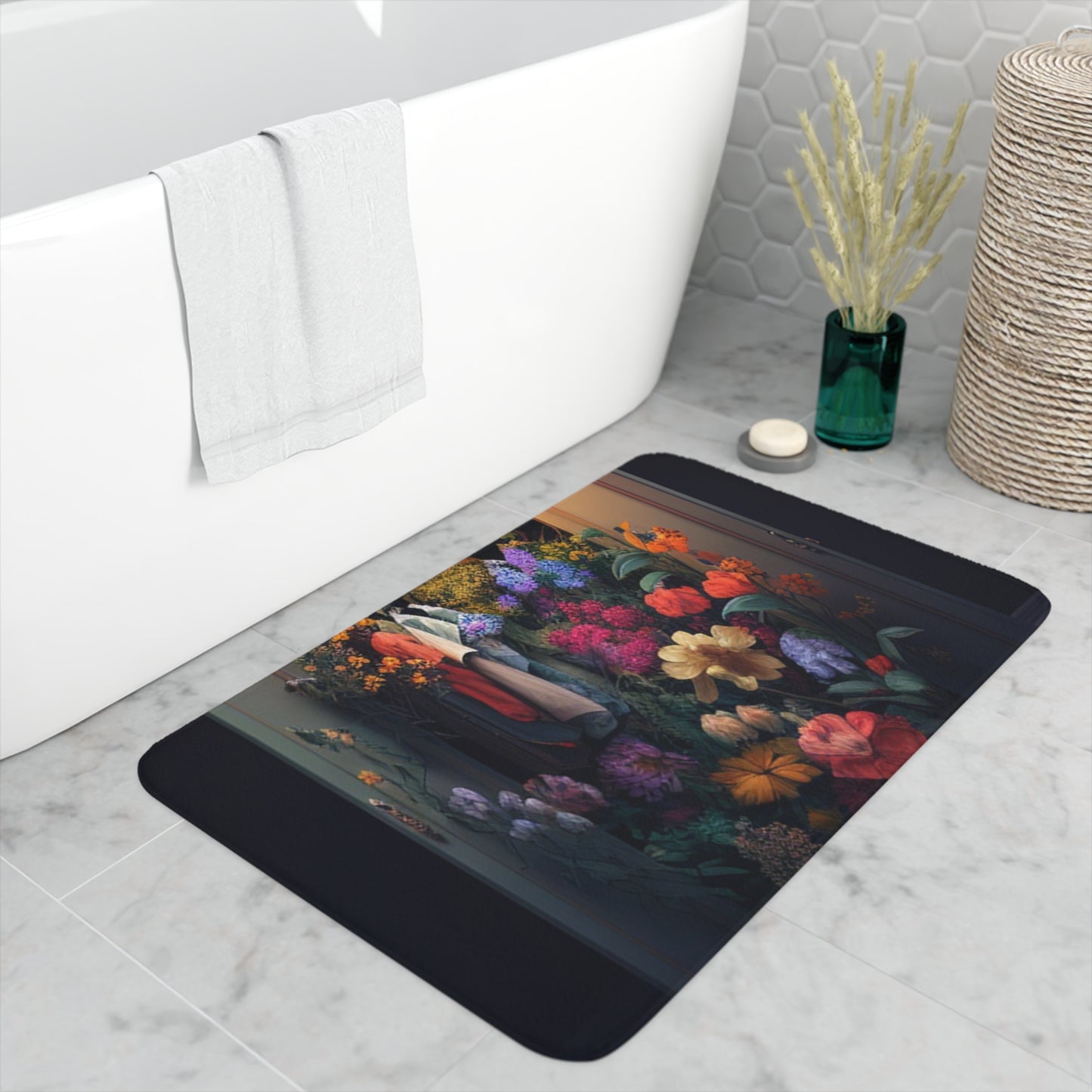 Memory Foam Bath Mat A Wardrobe Surrounded by Flowers 4