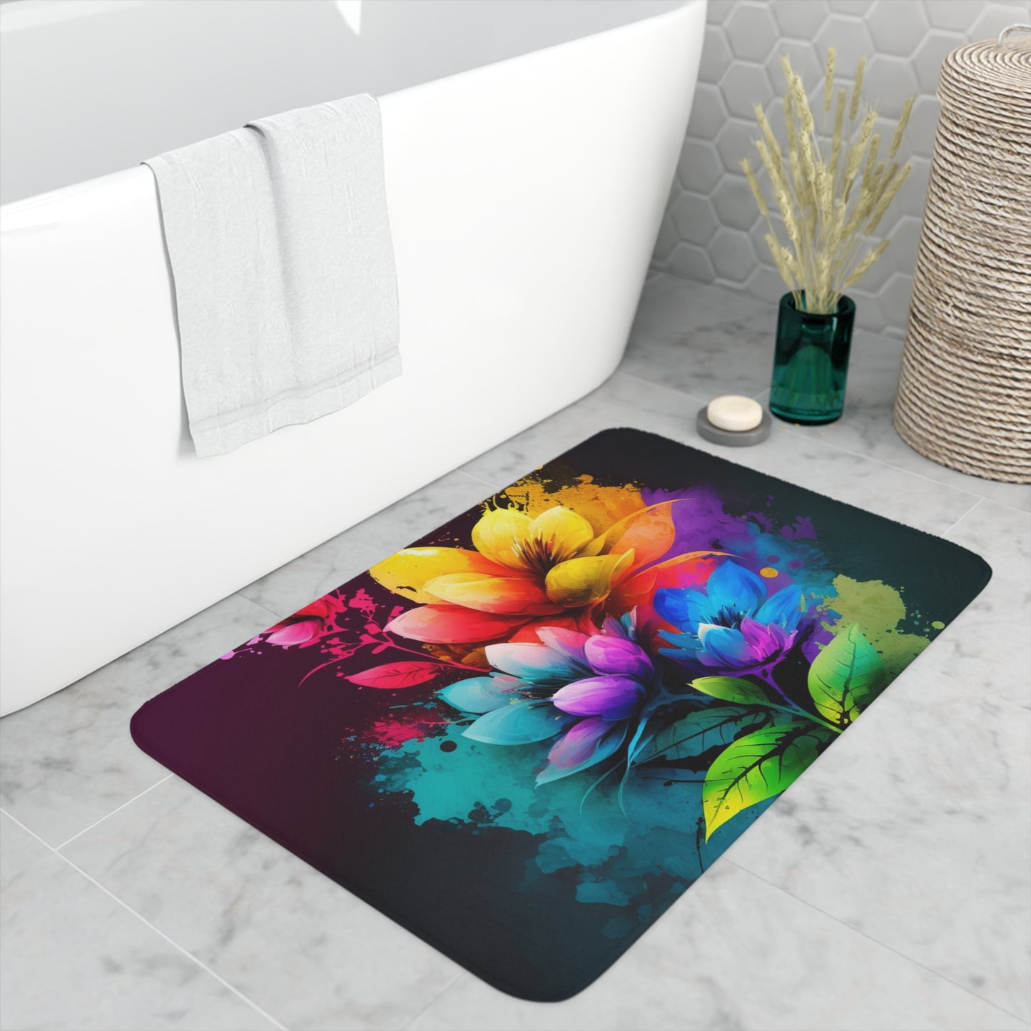 Memory Foam Bath Mat Bright Spring Flowers 3