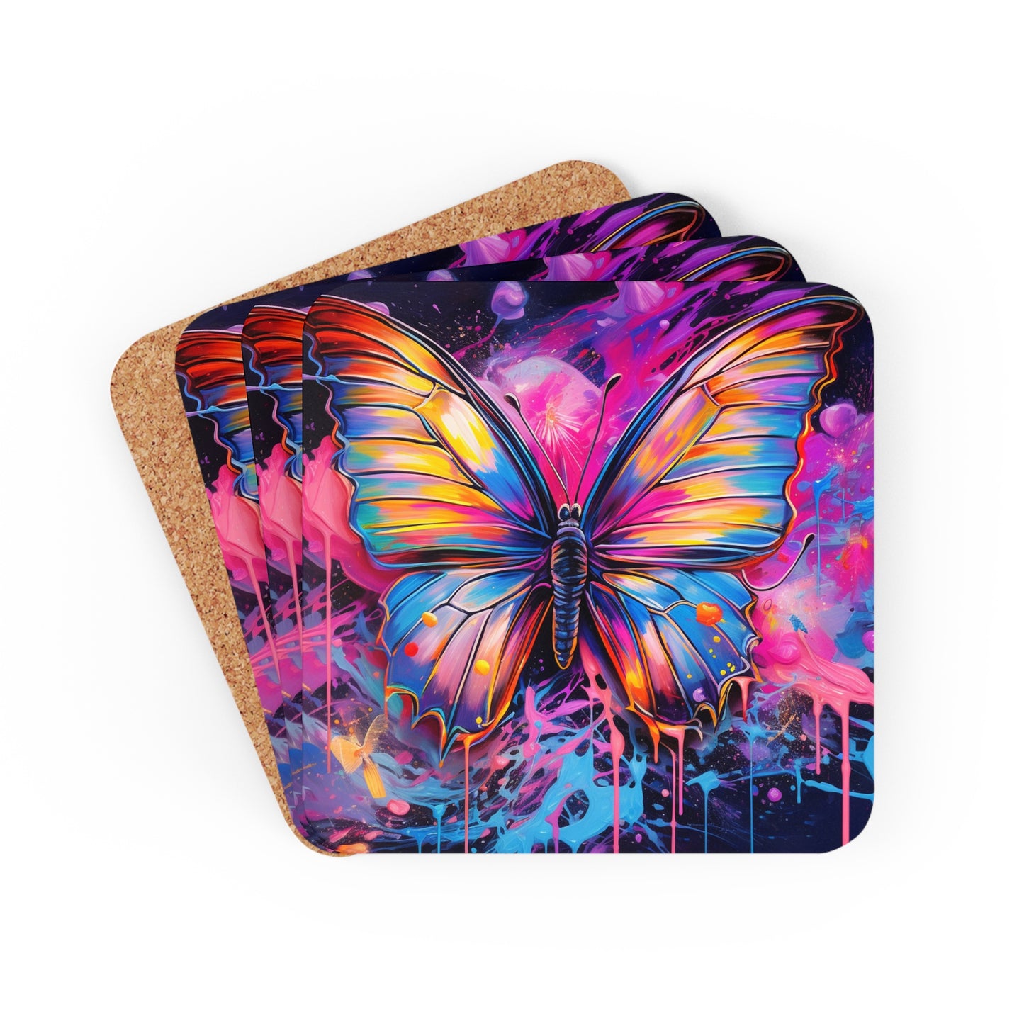Corkwood Coaster Set Pink Butterfly Flair 3