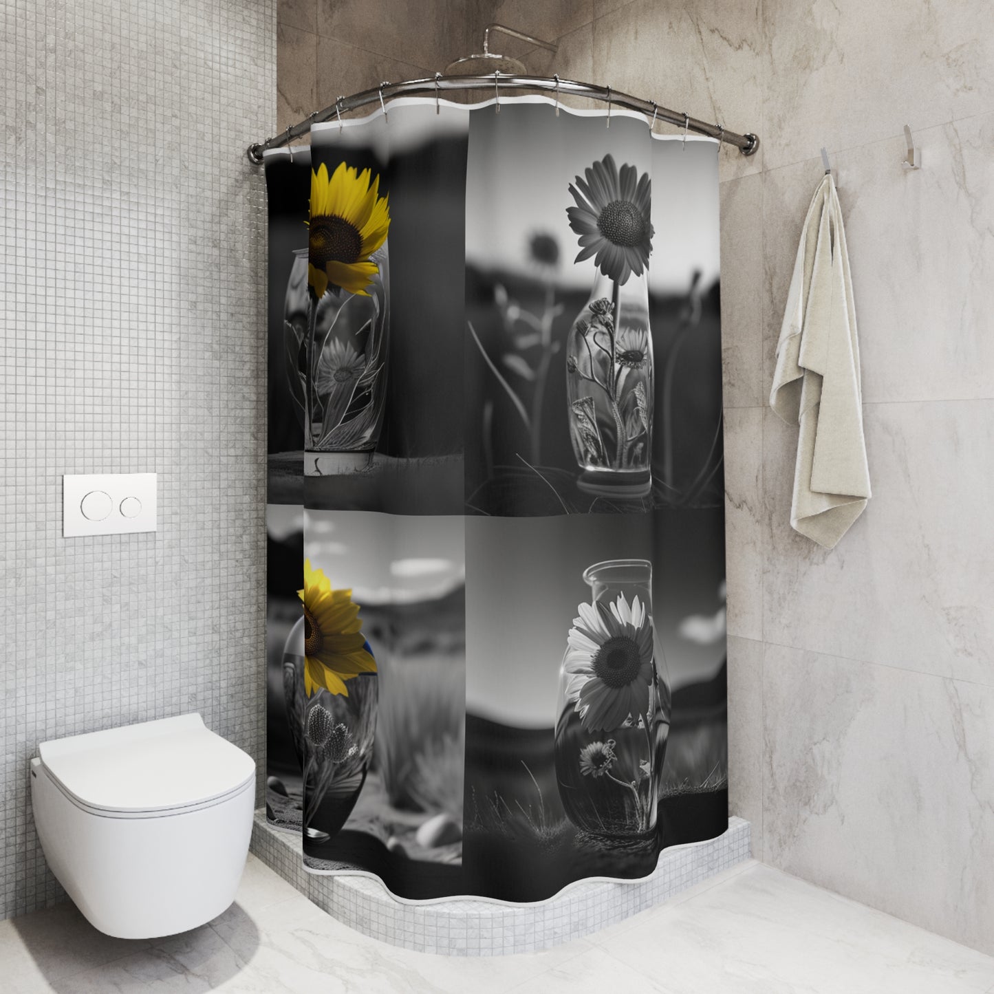 Polyester Shower Curtain Yellw Sunflower in a vase 5