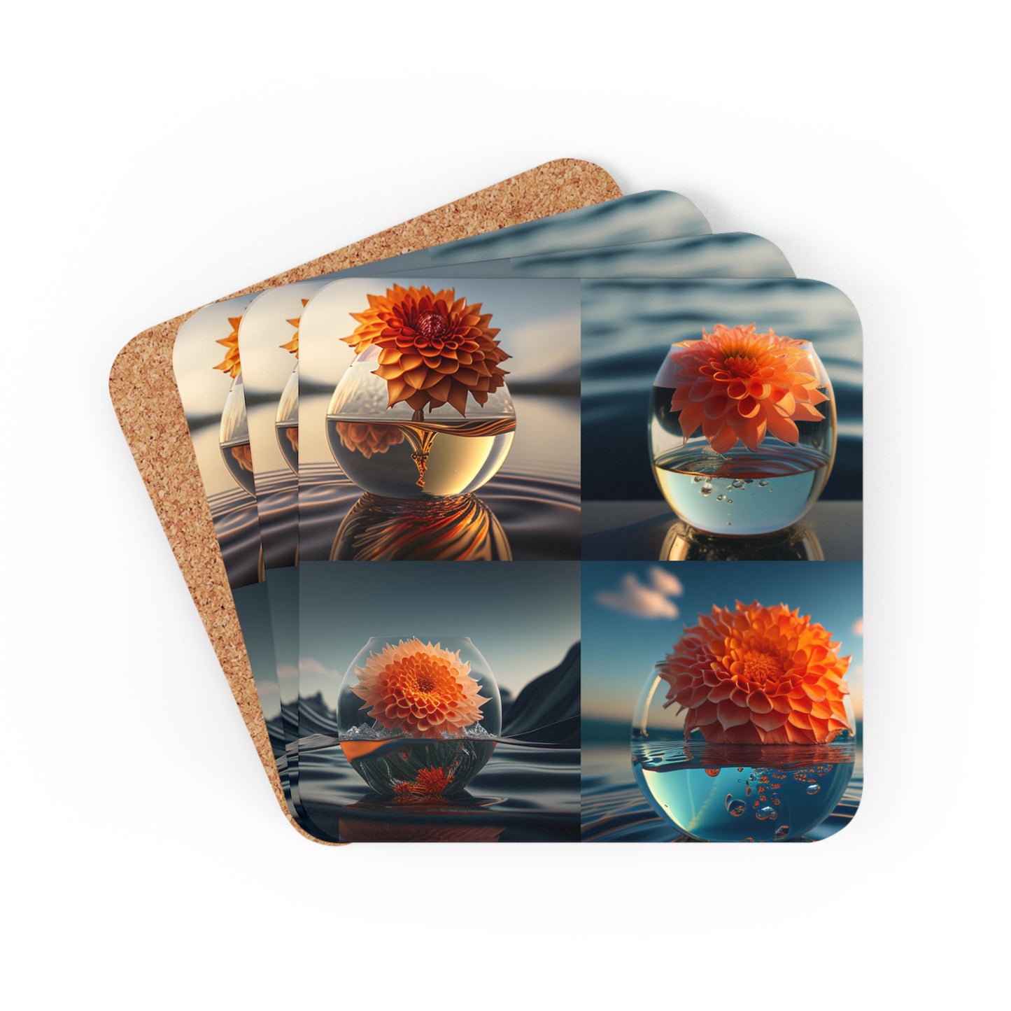 Corkwood Coaster Set Dahlia Orange 5