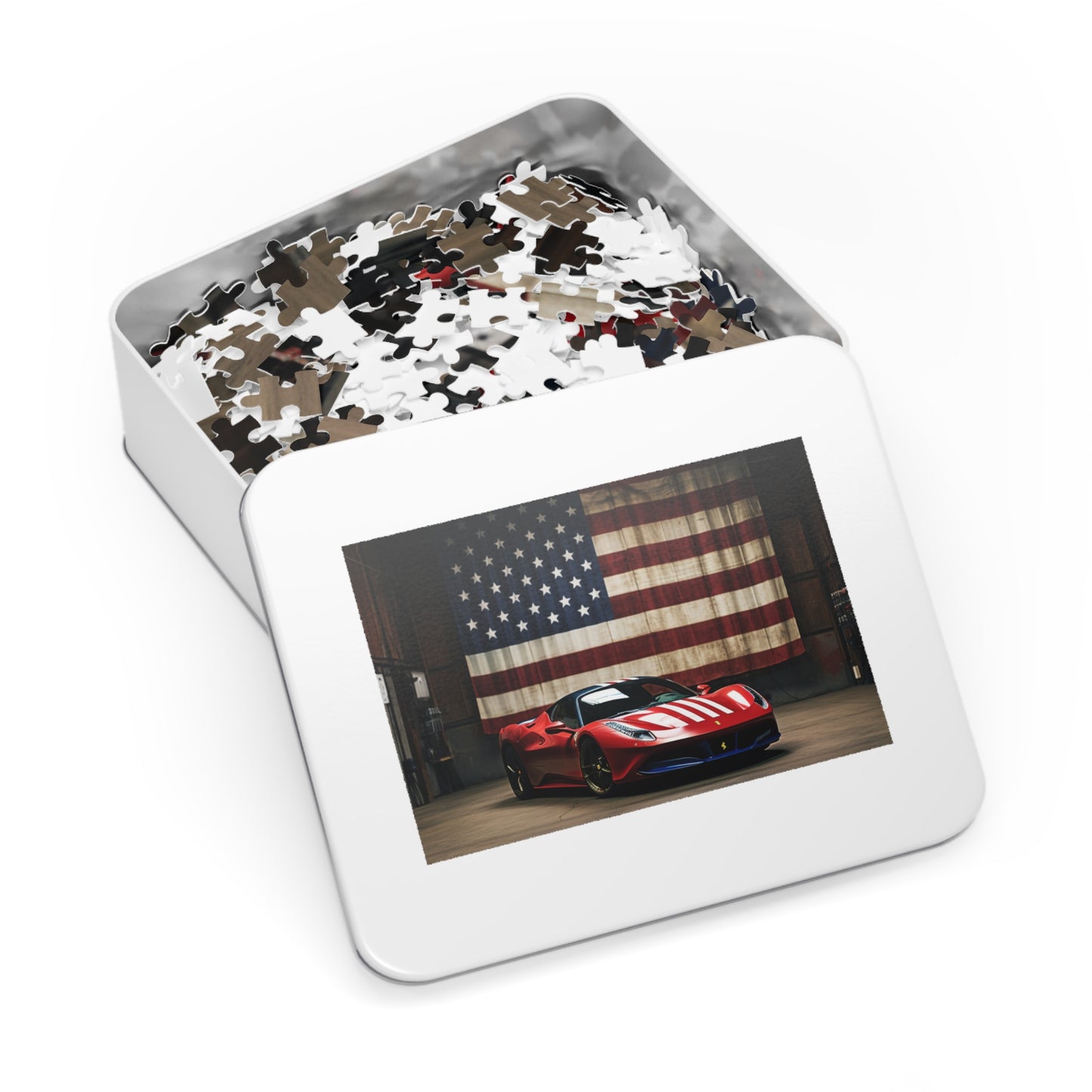 Jigsaw Puzzle (30, 110, 252, 500,1000-Piece) American Flag Farrari 4