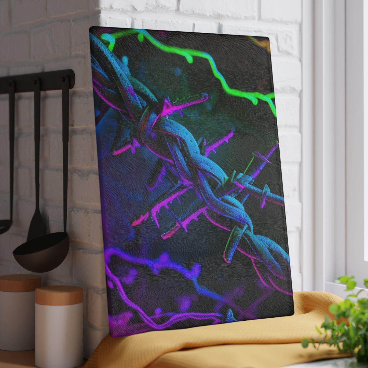 Glass Cutting Board Macro Neon Barbs 4