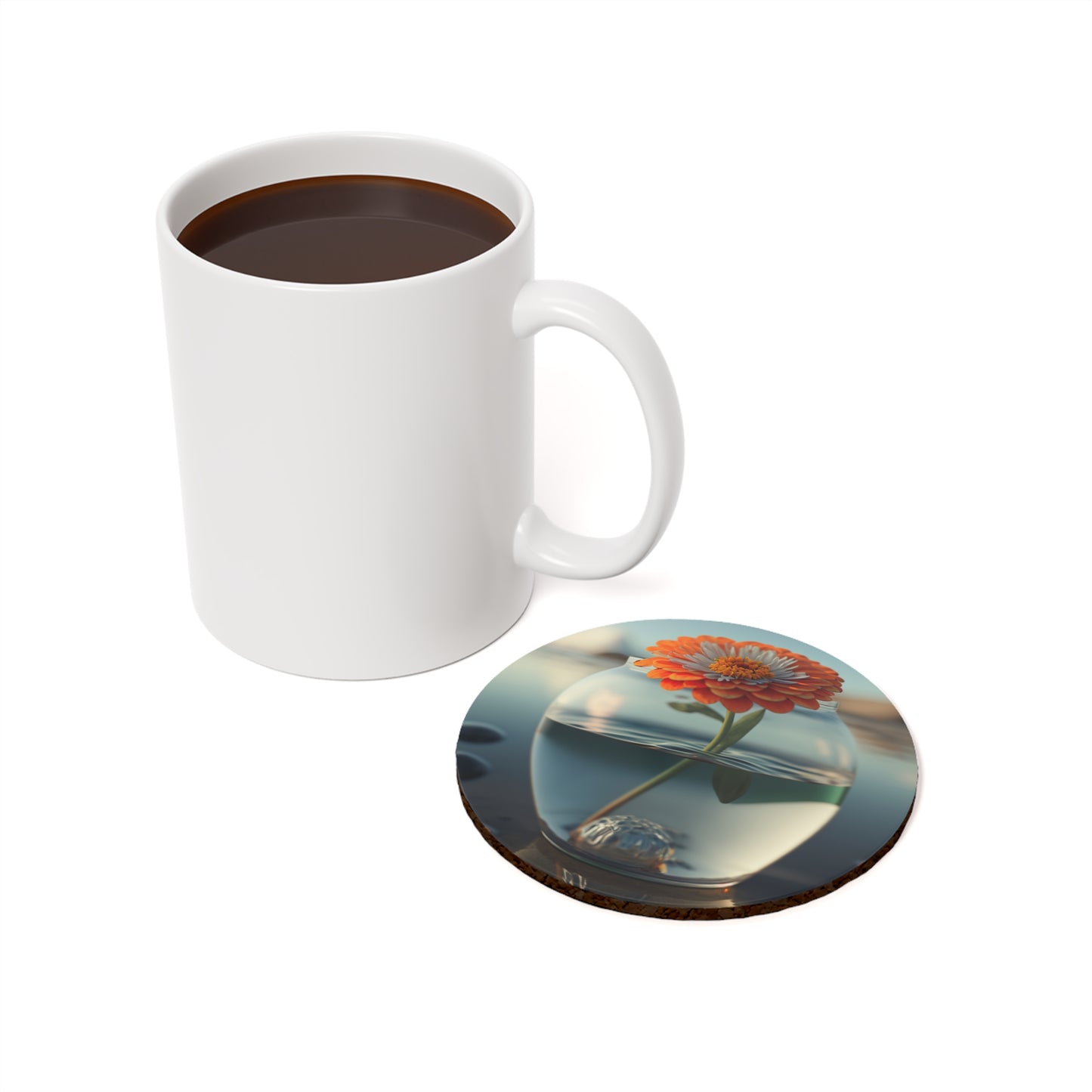 Cork Back Coaster Orange Zinnia 3
