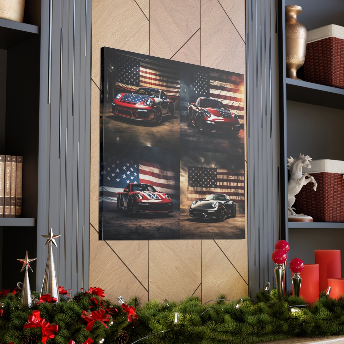 Canvas Gallery Wraps American Flag Background Porsche 5