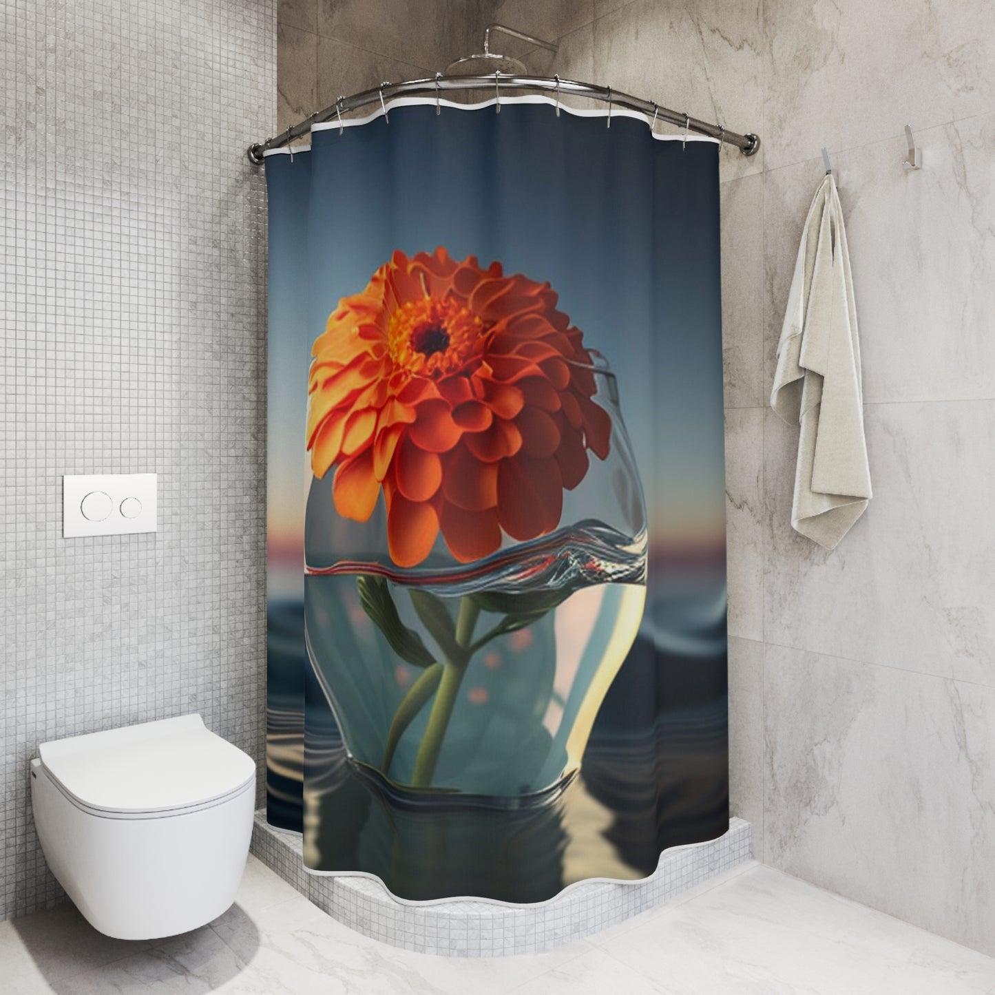 Polyester Shower Curtain Orange Zinnia 4