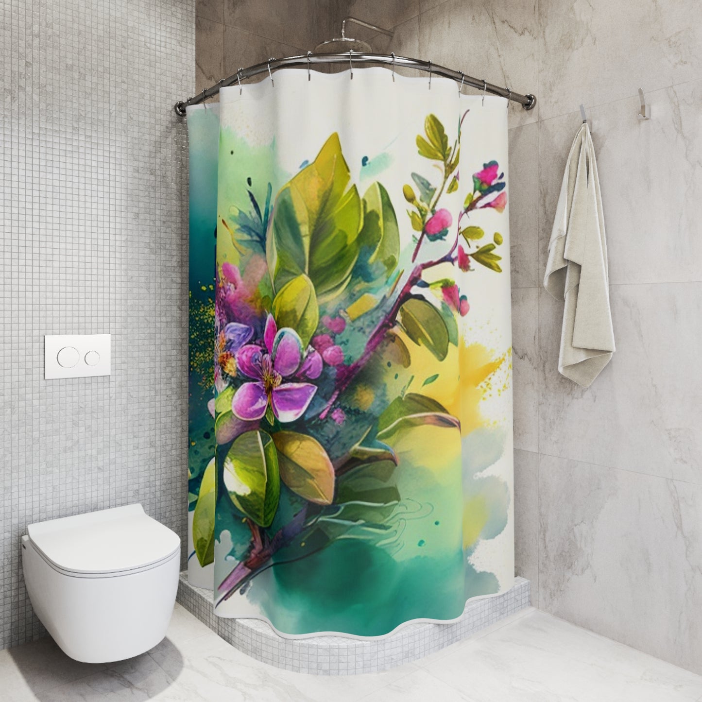 Polyester Shower Curtain Mother Nature Bright Spring Colors Realistic Watercolor 1