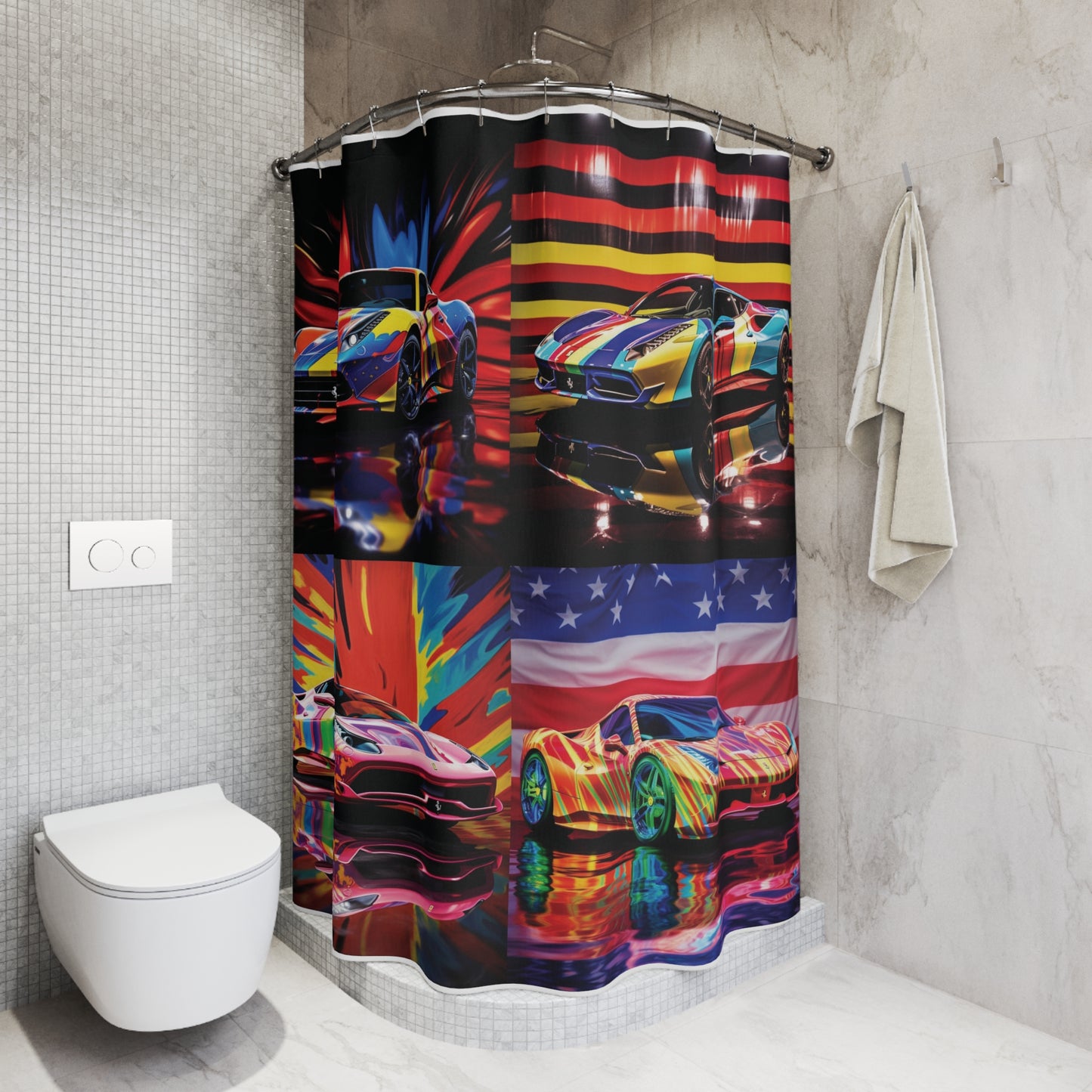 Polyester Shower Curtain Hyper Colorfull Ferrari 5