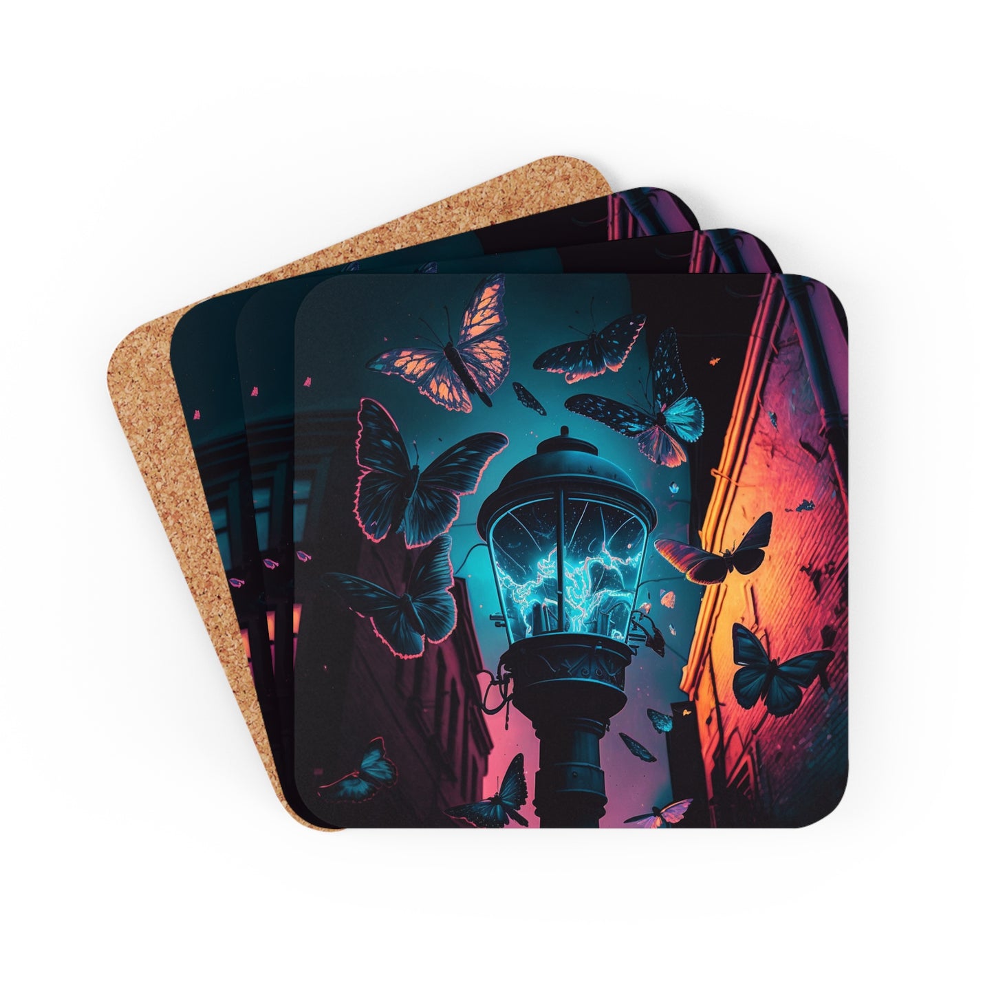 Corkwood Coaster Set Street Light Butterfly 2