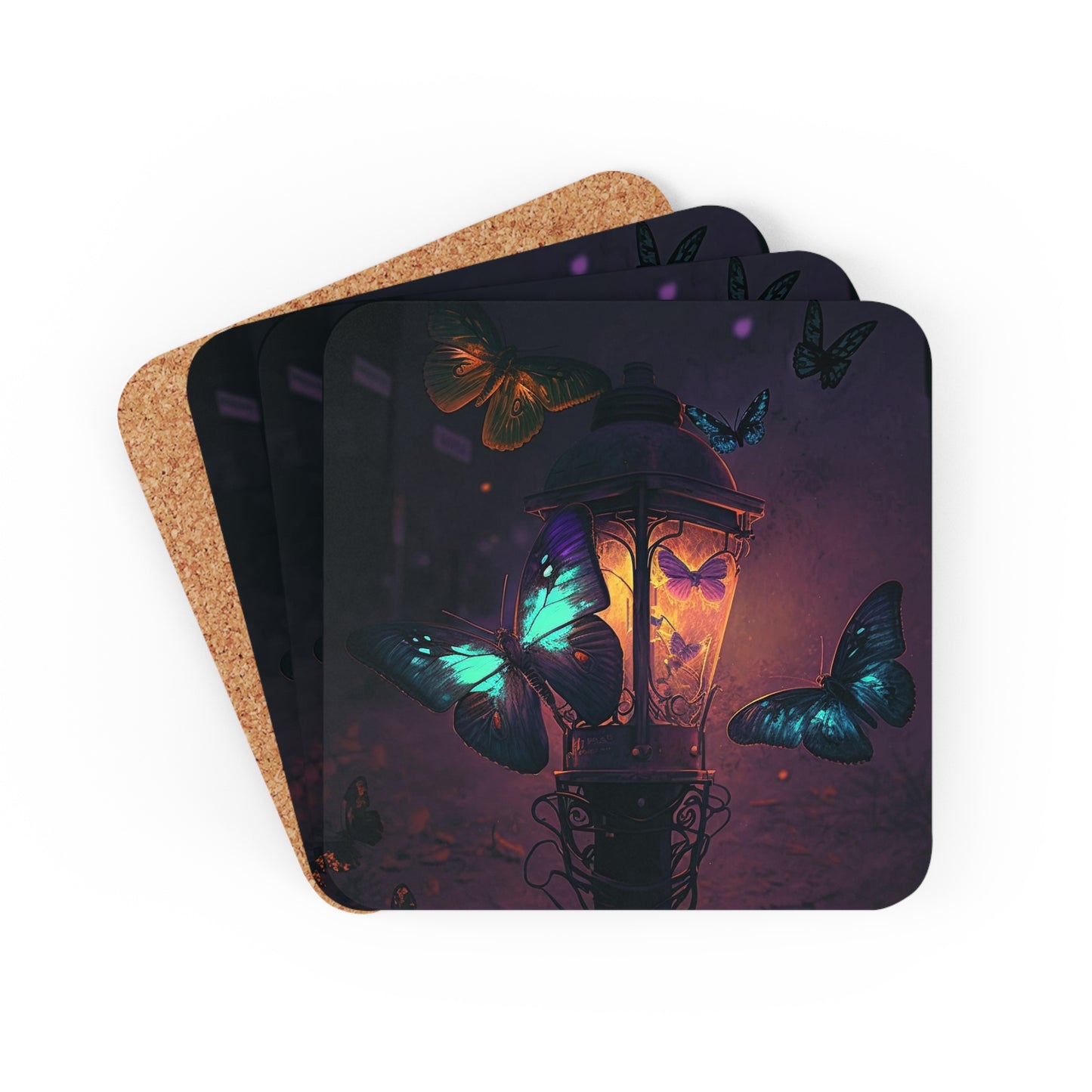 Corkwood Coaster Set Street Light Butterfly 4