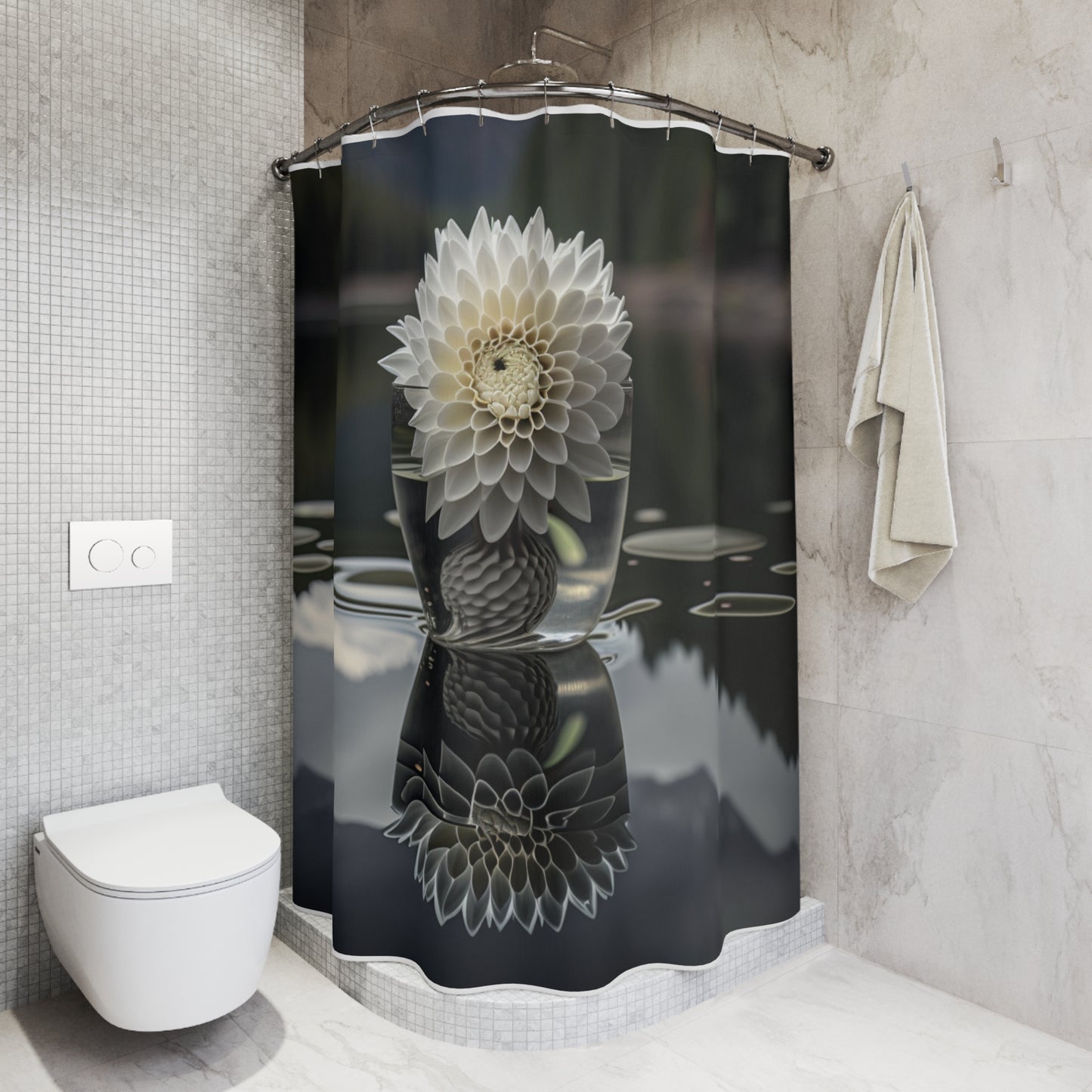 Polyester Shower Curtain White Dahlia 3