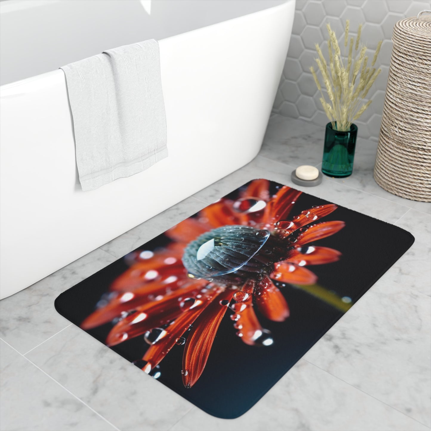 Memory Foam Bath Mat Water drop Macro Flower 1