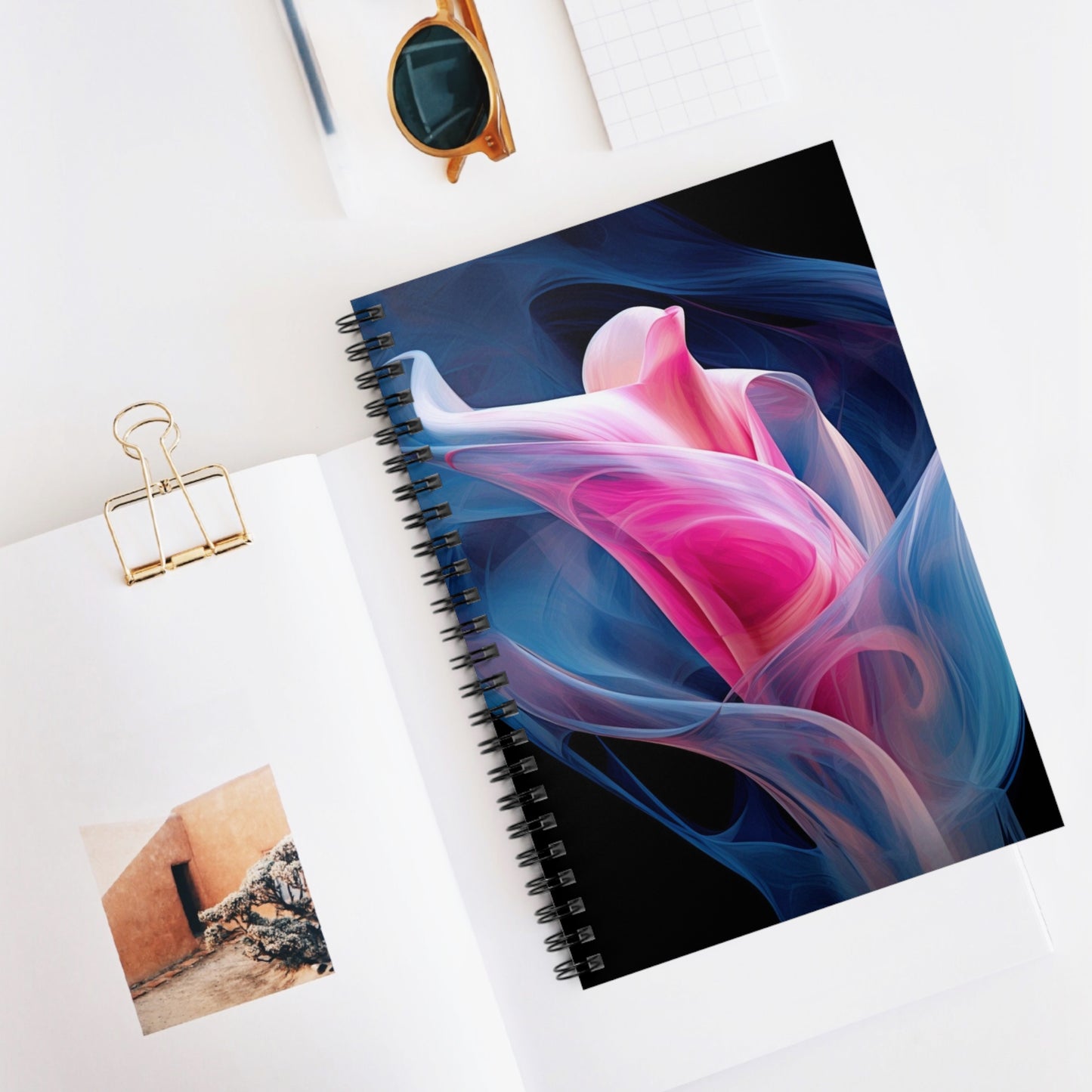 Spiral Notebook - Ruled Line Pink & Blue Tulip Rose 3